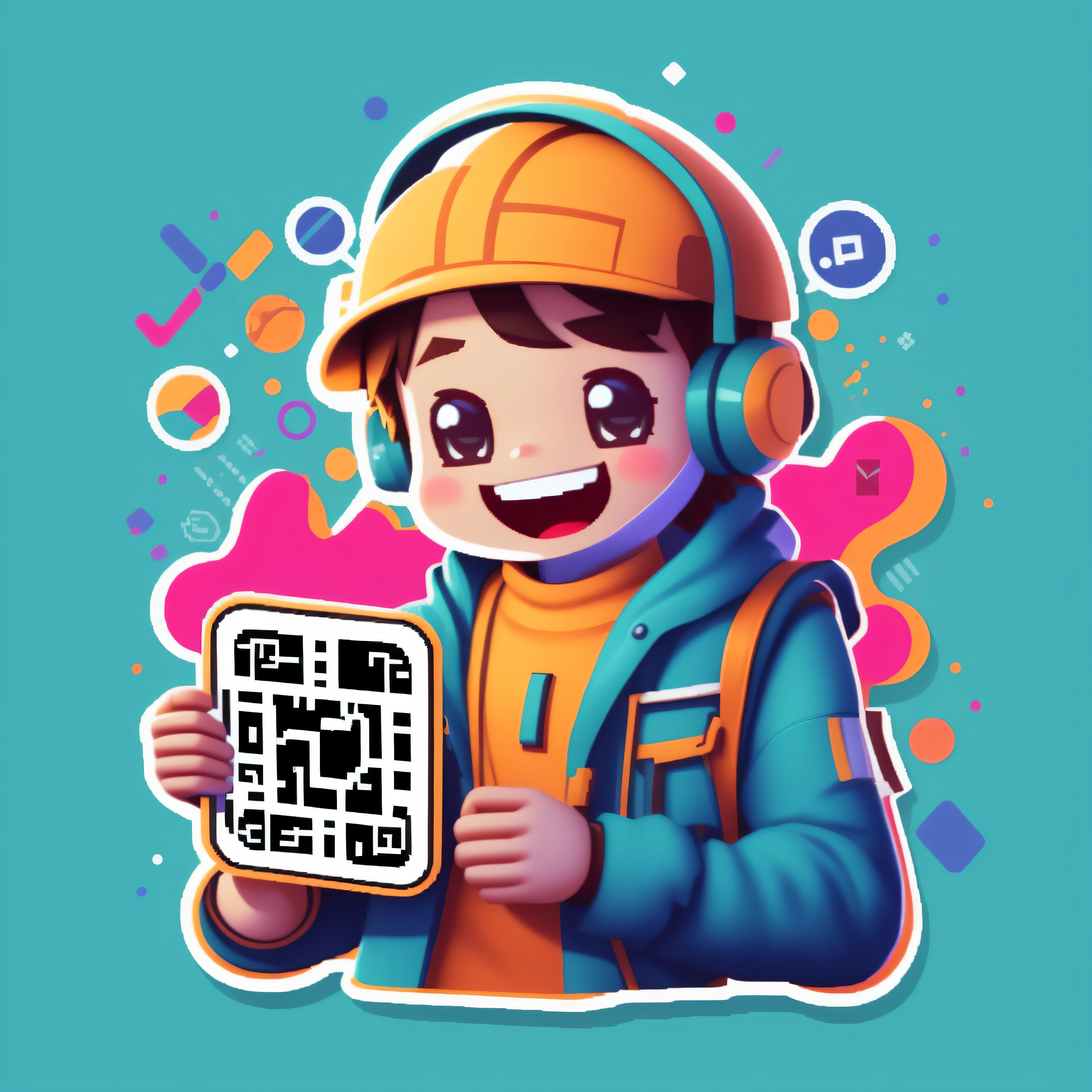A closeup of a person holding a QR code, mobile game art, 3D Icon for mobile game, design de adesivo do telegrama, 2d illustration, 2d illustration, 2d digital illustration, arte do jogo, 2d digital illustration, digital character illustration, detailed 2d illustration, arte digital detalhada bonito, full-colour illustration, Telegrama Sticker, next gen