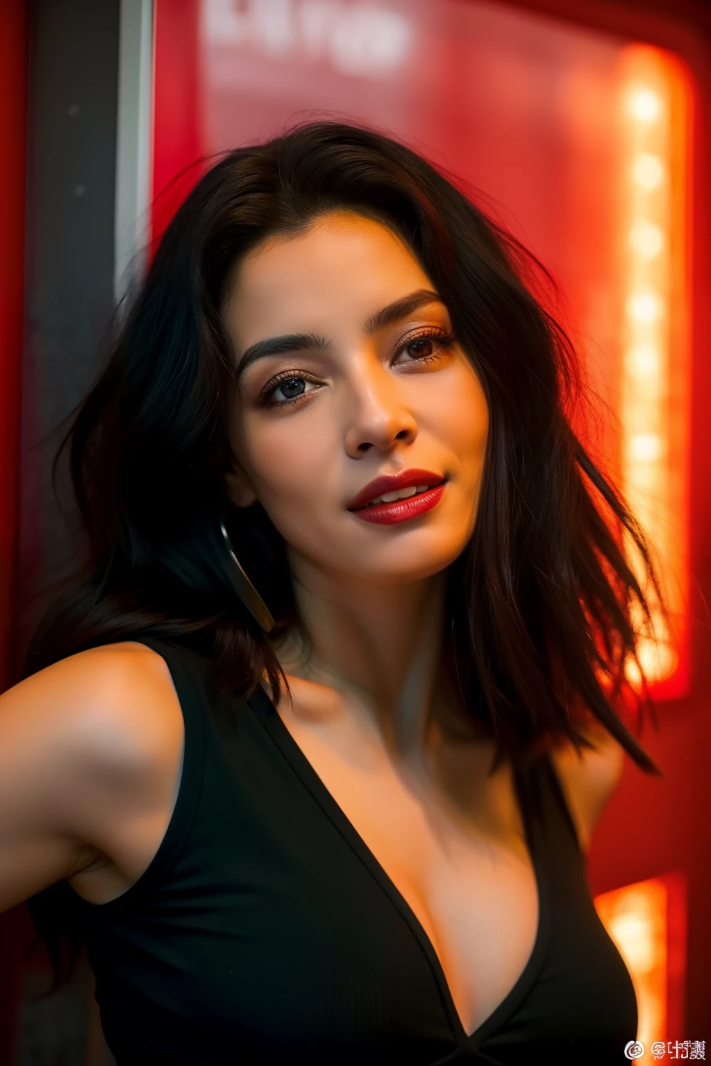 Mulher linda, cabelo da cor vermelho, olhos azuis, pele da cor negra, boca carnuda, fazendo pose