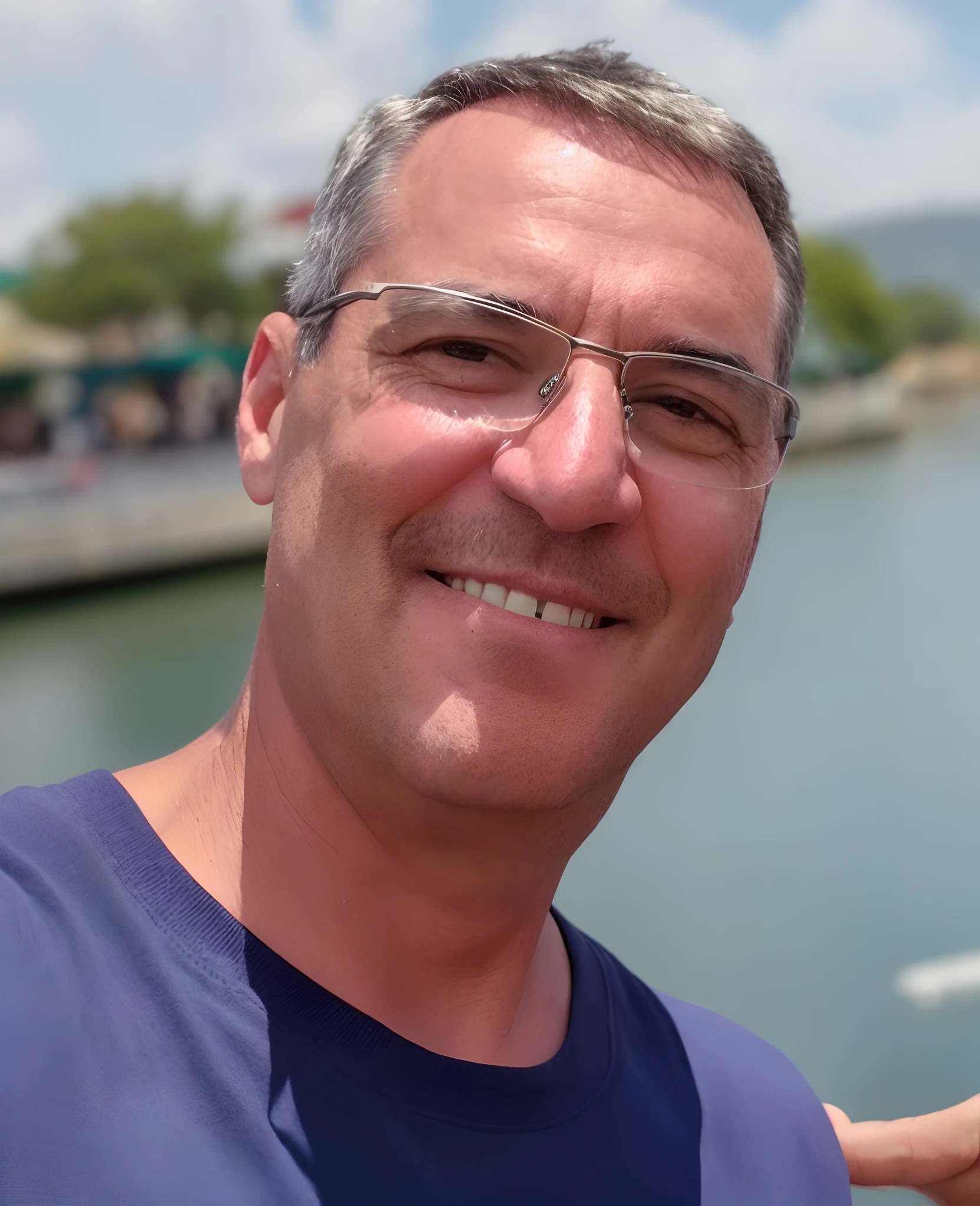 Smiling man in glasses holding a doughnut with a bite taken from him, foto de um homem branco de 50 anos, Homens de 45 anos, cerca de 3 5 anos, selfie de um homem, taken in the early 2020s, Fotografia selfie 8k, Homem de 5 0 anos, Homem de 4 0 anos, foto de um homem