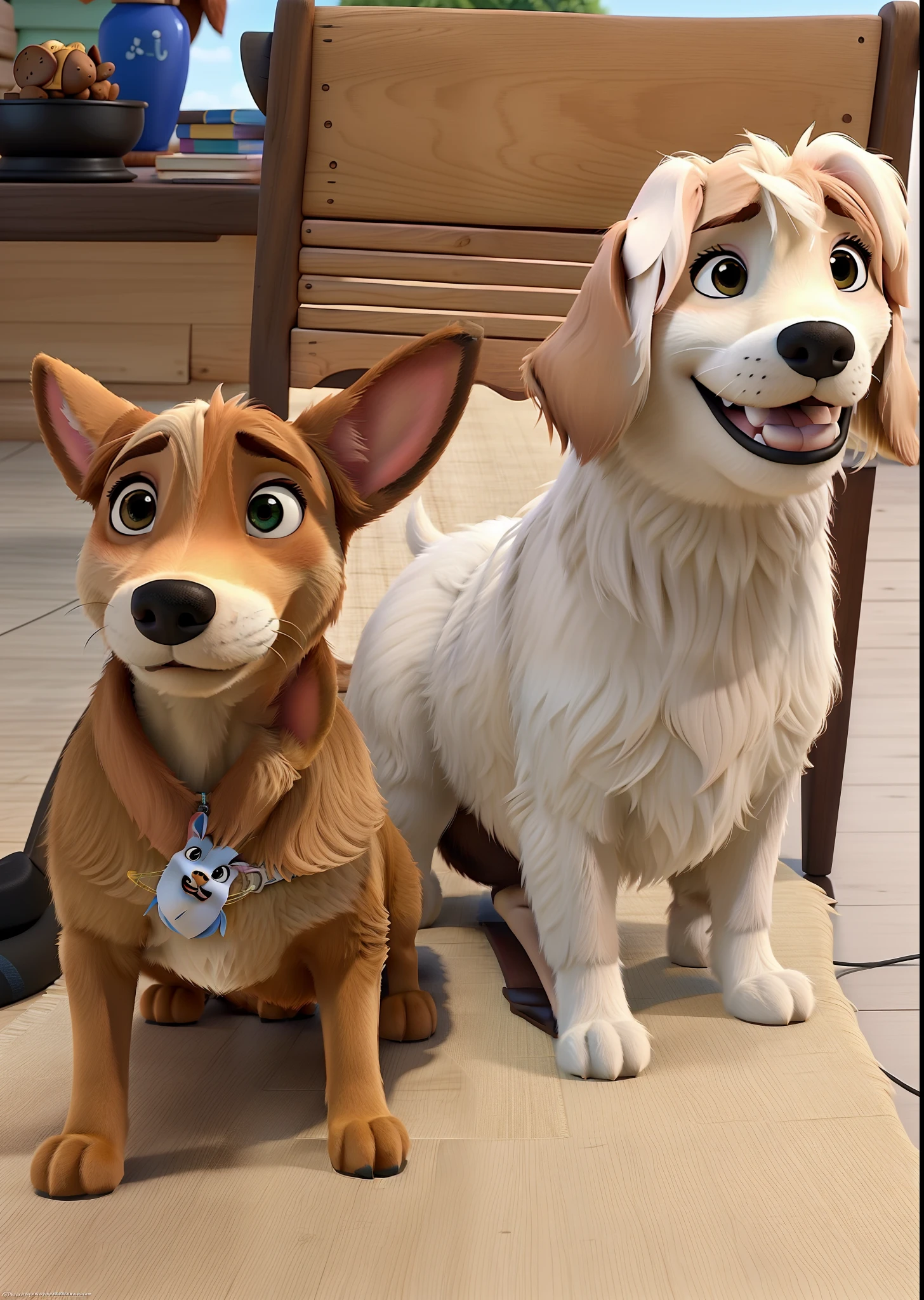 Two female dogs Disney pixar style, alta qualidade, melhor qualidade