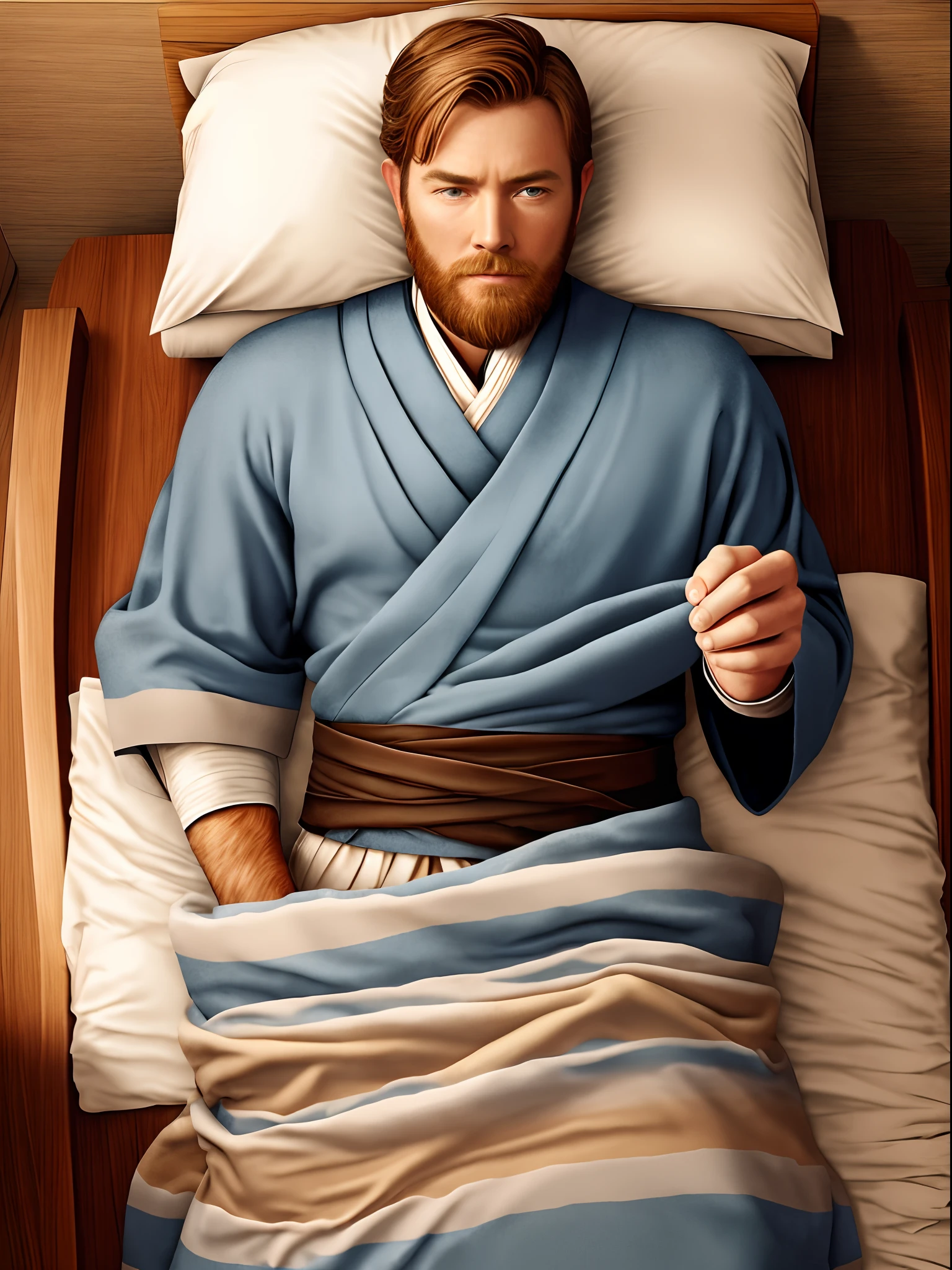 Obi-Wan Kenobi wishes everyone a good night and good dreams, Man sleeps and dreams, Soft cosy bed, midynight