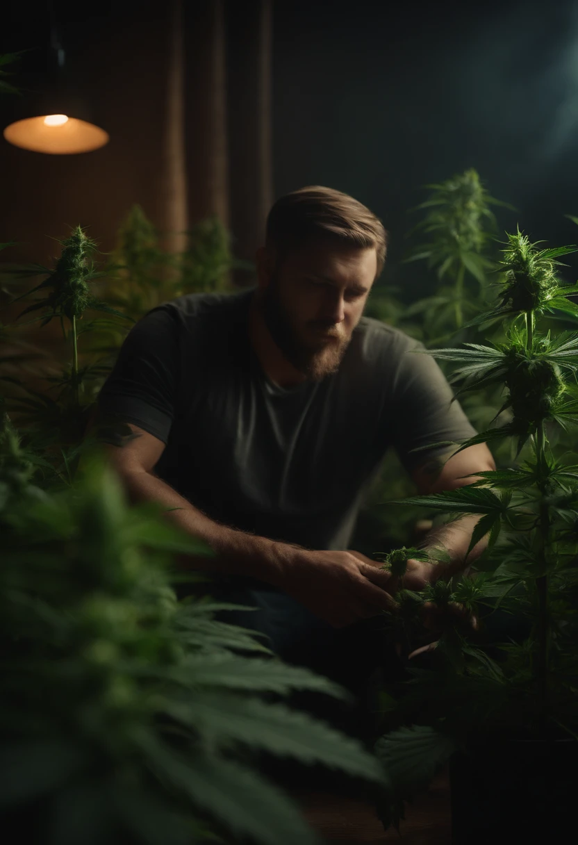 avocado gardener with several marijuana plants around it