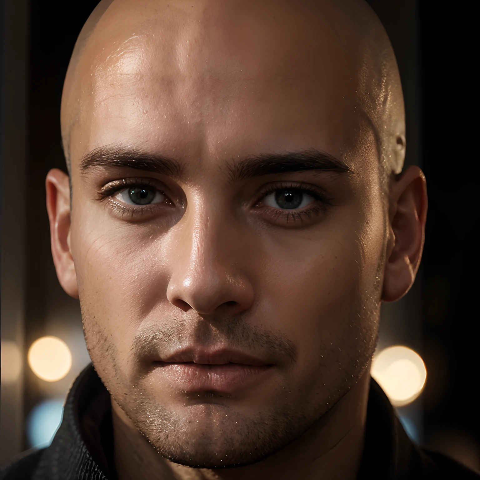 Homme chauve qui regarde le spectateur. realistic image.