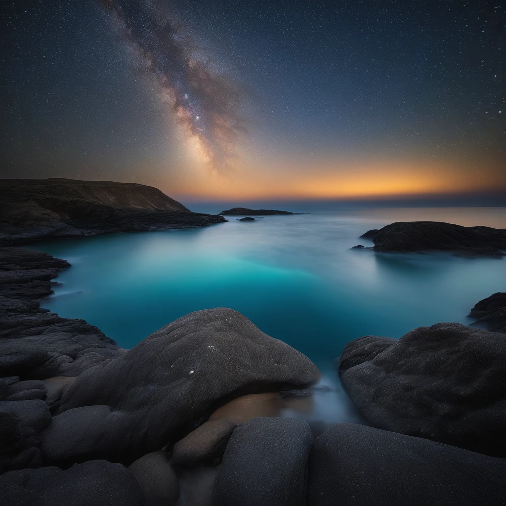 Master Parts、Superior Quality、superior image quality、The 8k quality、、Beautiful pictures of the starry sky、magnifica、Arched Milky Way、Sail ships、Blue sea、Shooting Stars, aurora lights