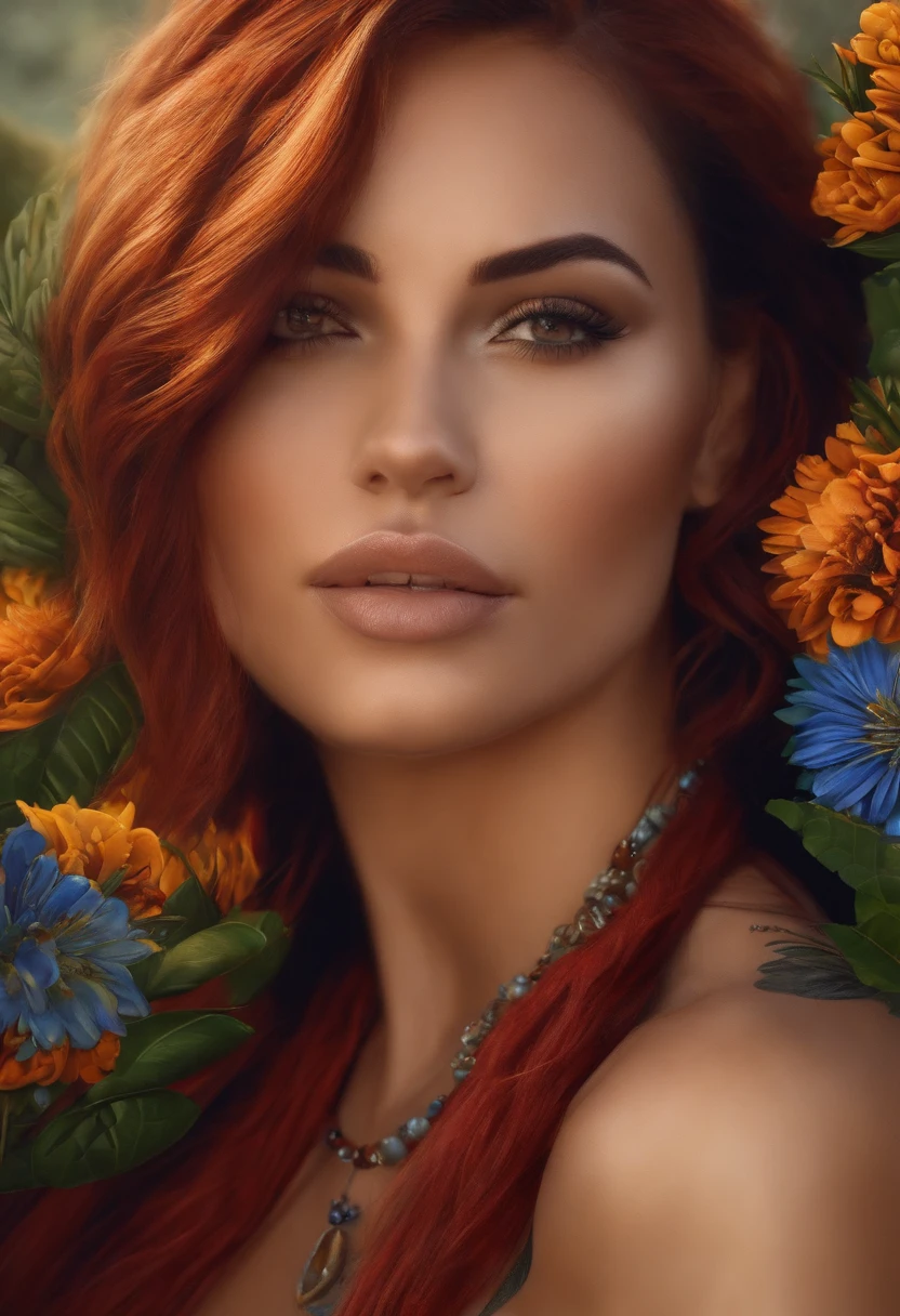 Ultra réaliste, plan large, photographie prise de loin tout le corps,( longs cheveux roux, sublime femme heureuse et rayonnante, 35 ans, allongée sur un grand lit), regard intense et sensuel, sublime corps parfait, mains fines et délicates, look affectueux, sublimes gros seins naturels, Porter un soutien-gorge push-up noir, rapprocher ses seins avec ses bras nus, sur des draps de soie noir brillant, geste pour se rapprocher,( abdominaux légèrement dessinés, longues jambes, sublimes cuisses galbées)