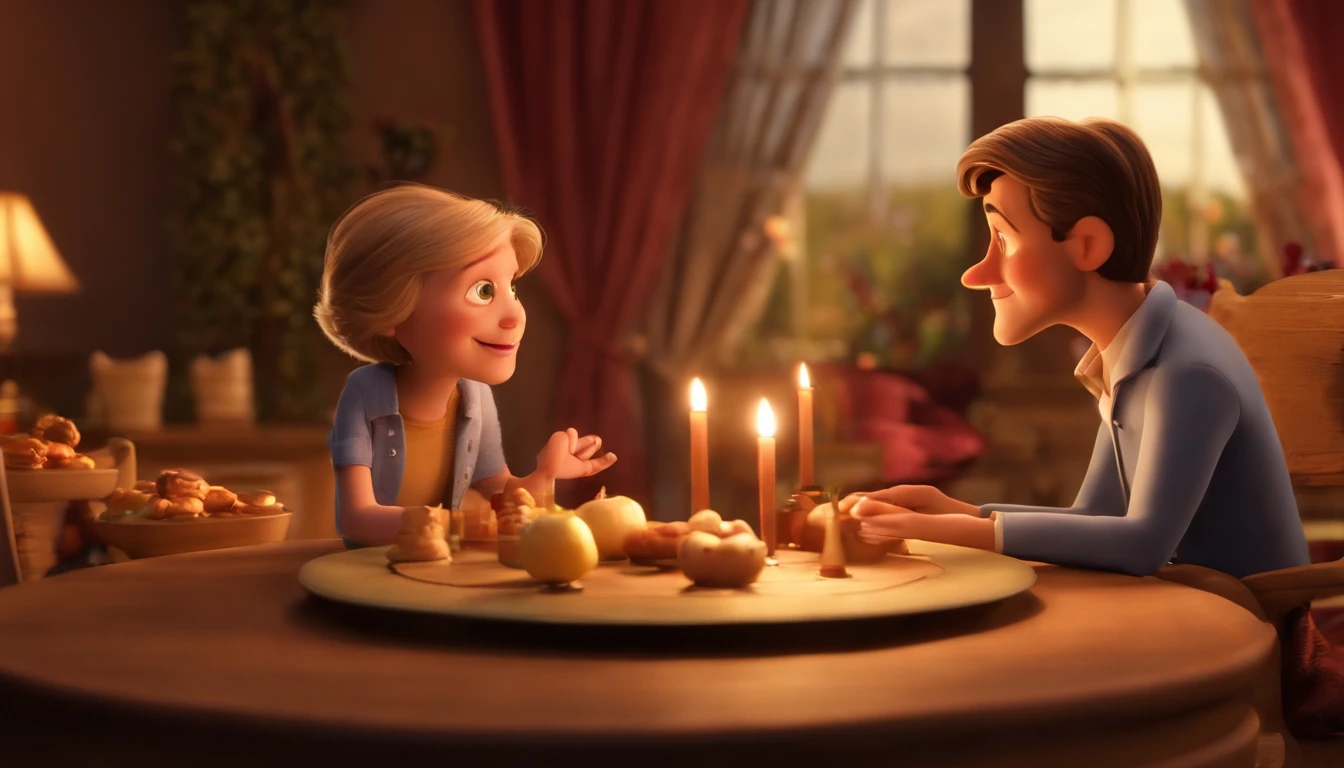 poster 3d inspirado na pixar/disney capturando uma cena com um homem de 28 anos,olhos castanhos claro,cabelo estilo americano claro, barba rala, usando seu jaleco preto, atendendo em seu consultorio odontologico muito animado.