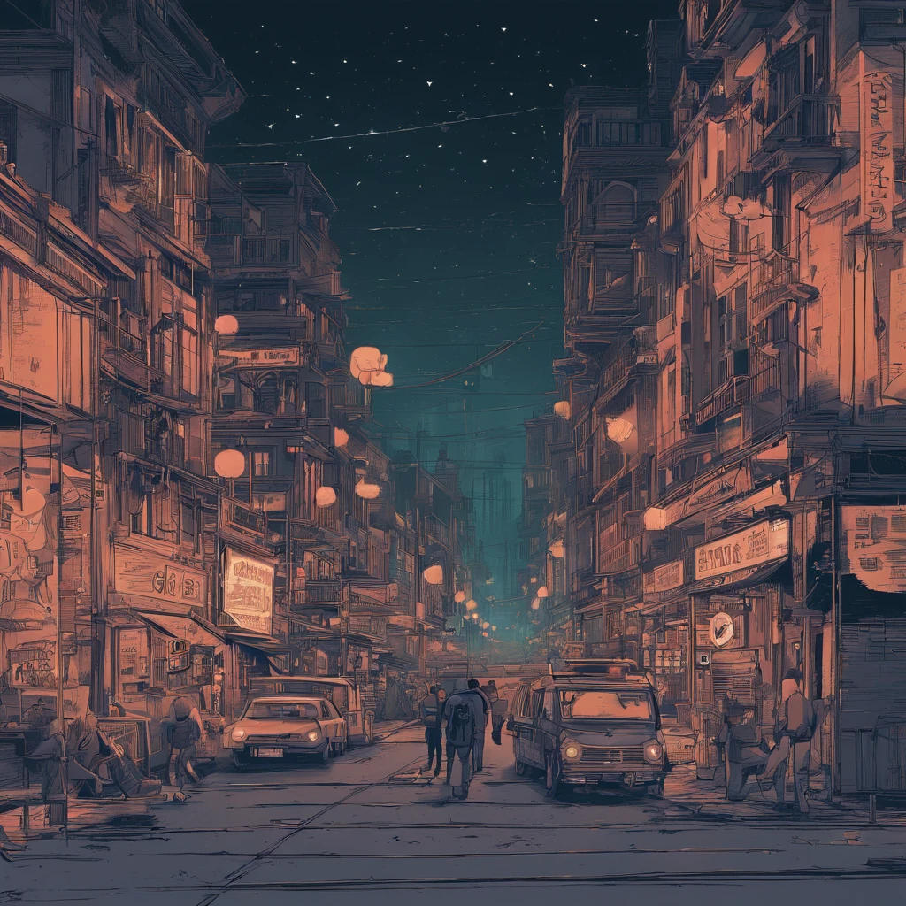 A city street with people walking down it at night - SeaArt AI