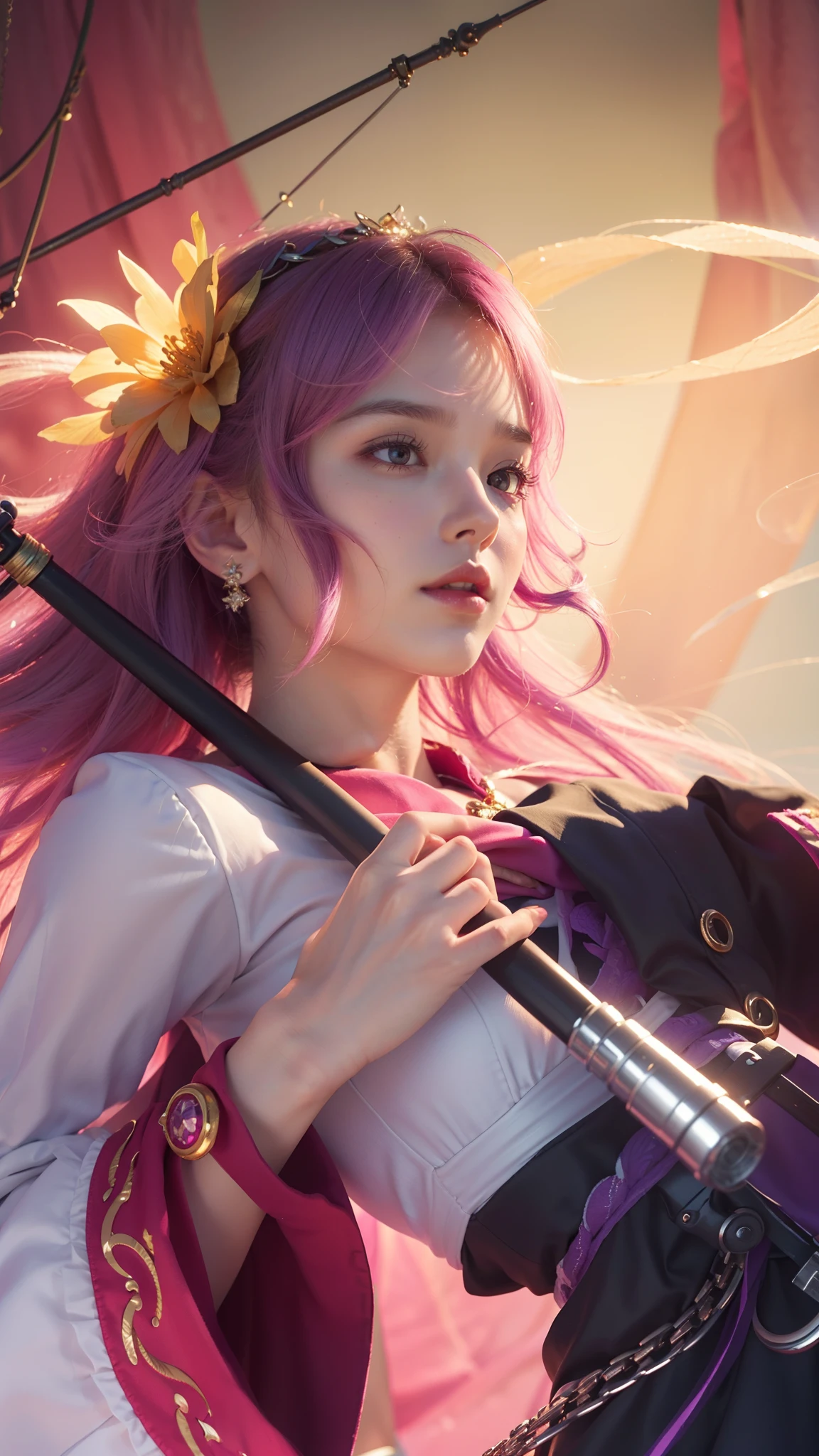 1girl, solo, game character, beautiful girl, extremely beautiful, ridiculously beautiful, masterpiece, top quality, young girl, white dress, beautiful princess, purple and white dress, golden accessories, flower hair accessories, ((realistic, hyper realistic, super detail, detailed clothes texture, detailed body shape, detailed skin texture, detailed background, detailed face))