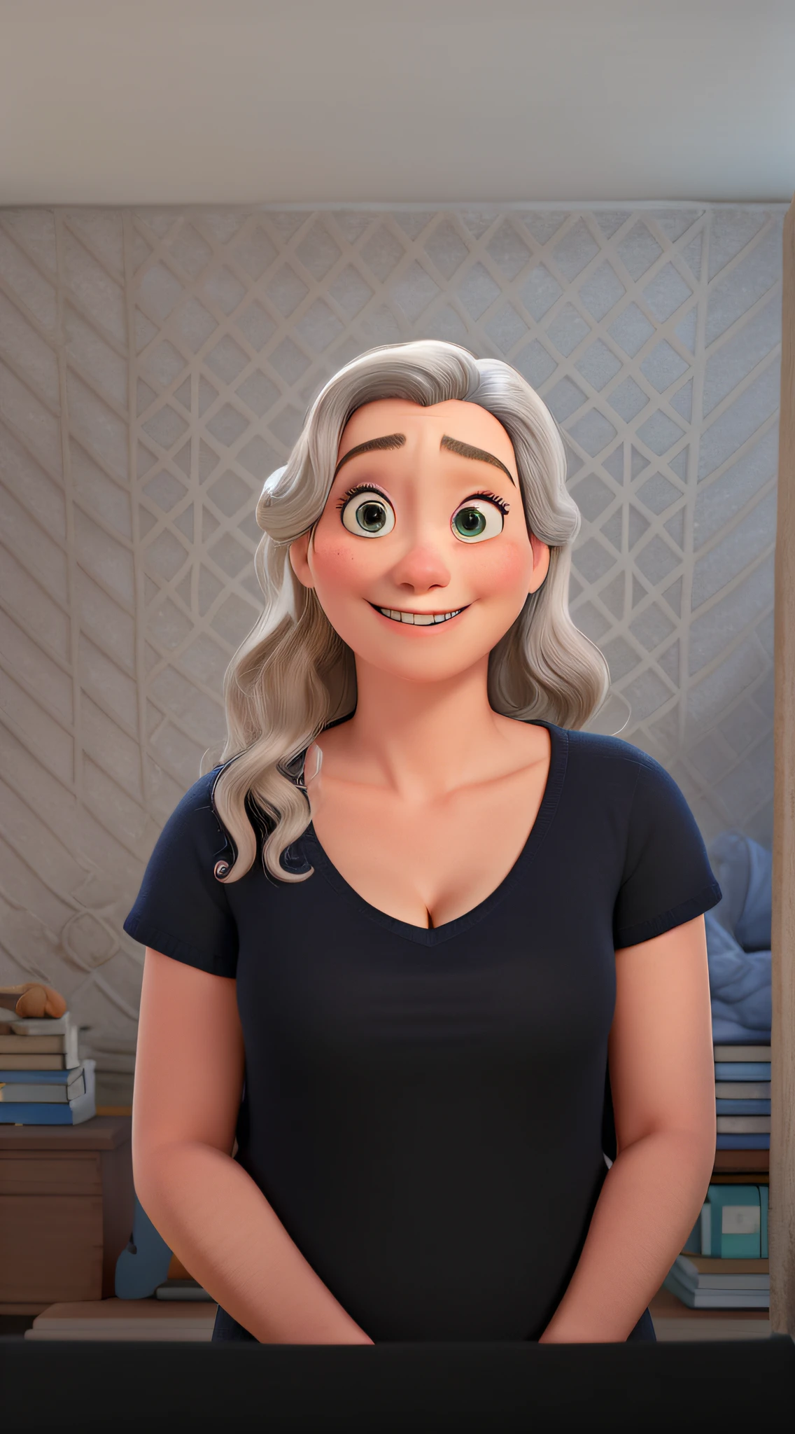Uma mulher, With book in hand teacher style, em usa sala de aula estilo disney pixar, alta qualidade, melhor qualidade