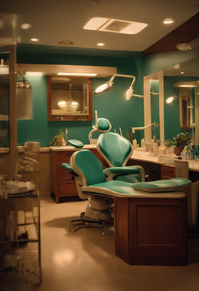 A dentist, with light hair, attendijg his is office, disney style