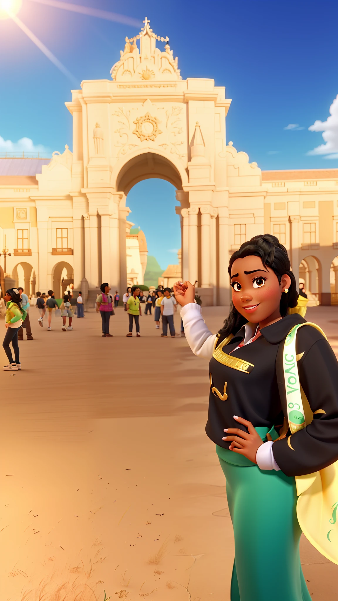 Make the girl in the photo with black hair and look like Princess Tiana, use o efeito disney como nos filmes da pixar