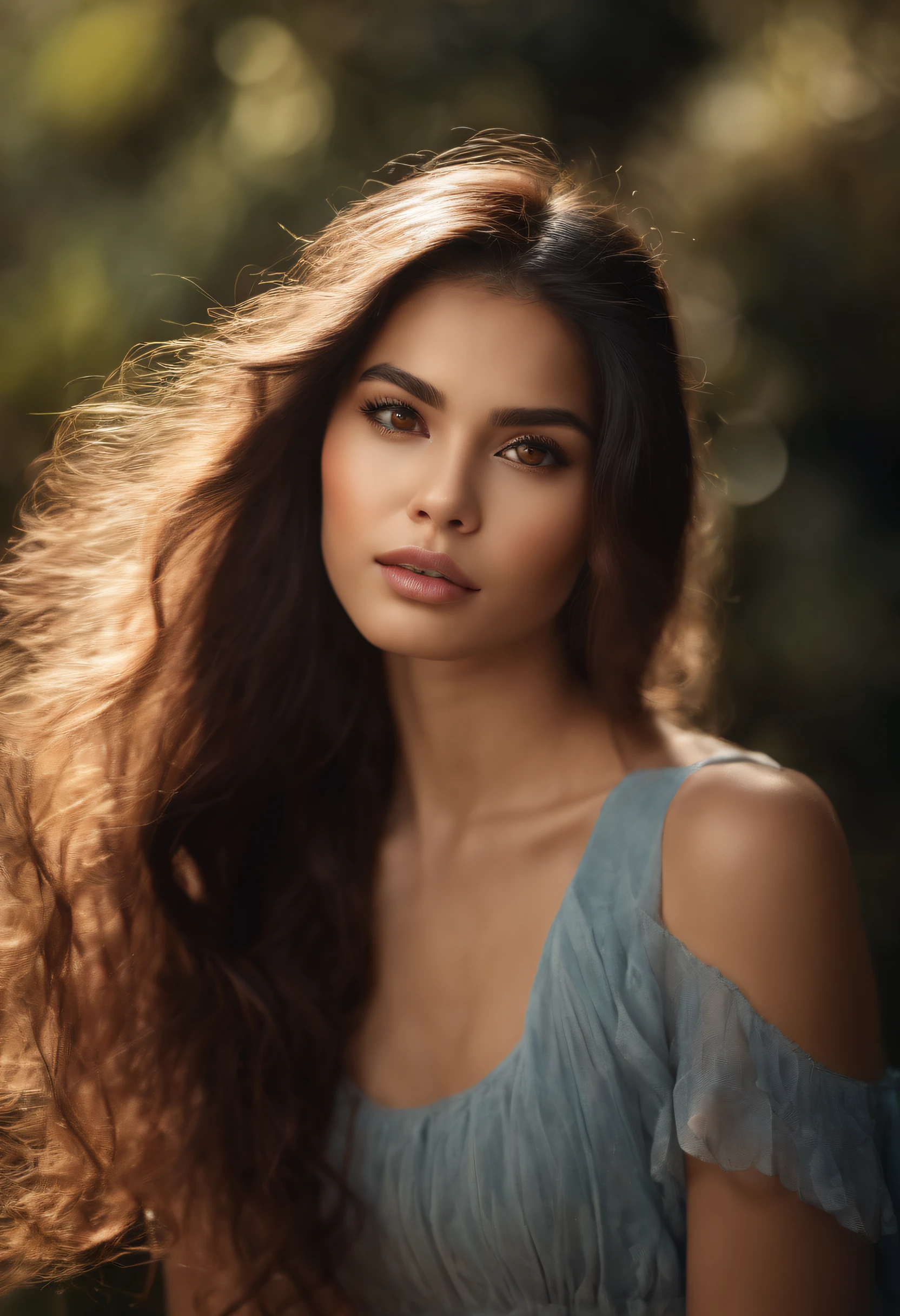 (detailed and realistic portrait of Ariel Tatum, a girl with a clean face), (round eyes and long flutters hair shot outside),staring at camera,magical photography, dramatic lighting, photo realism, ultra-detailed,
intimate portrait composition, (centered image composition),(close up shot:1.6),best quality,f/1. 8, 85mm,
(30years Indonesian woman), black_hair,(black_eyes:1.2),(bangs),makeup,white_dress,
(hazy blue_sky_background)