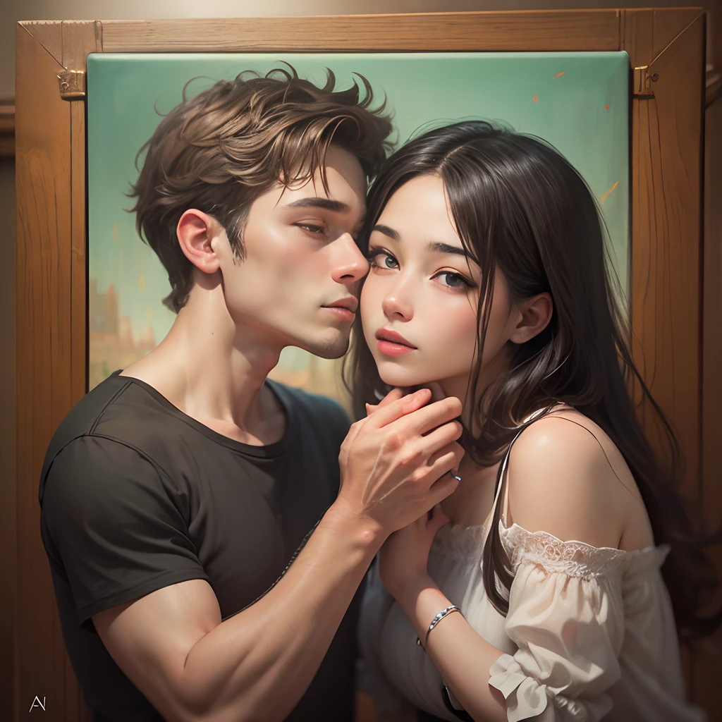 rough oil painting of a couple in love, photogrphic, --auto --s2
