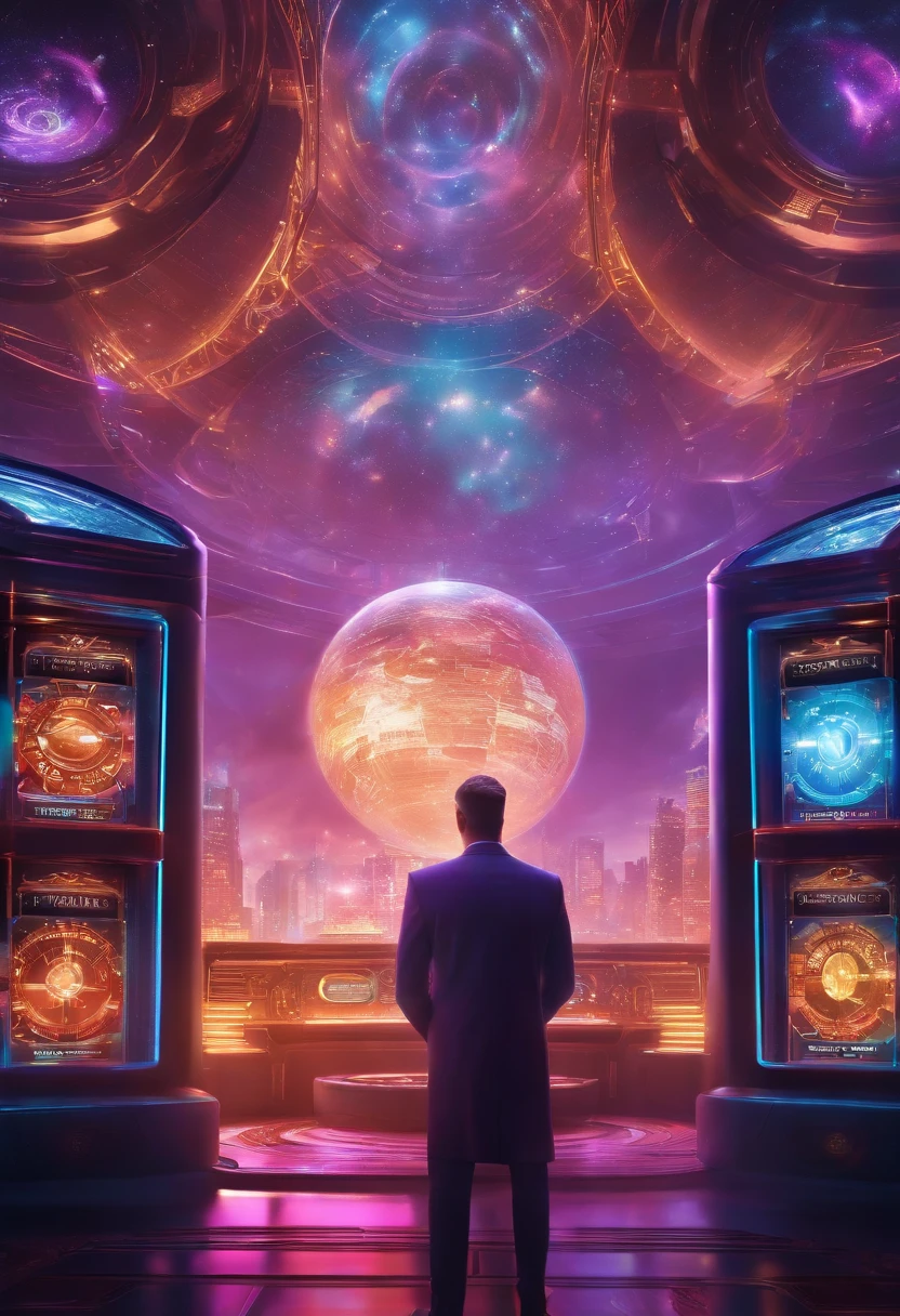 Imagine a futuristic lottery scenario, where a holographic host guides you through the game, surrounded by stunning visuals and high-tech graphics. Will you be the next big winner?