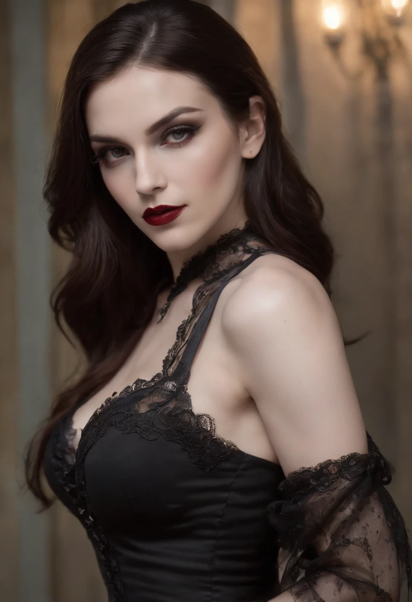 1 Vampiros, (hembra:0.8), Colmillos venenosos, sangre, Mordeduras en el cuello, Pale skin, ojos intensos, Alluring expression, (goteo de sangre:1.2), (erotic environment:1.3), Cabello OSCURO, Cabello largo y suelto, (vestido de encaje ?????:1.2), (hombros recortados:0.9), (red corset:1.1), (Ropa rasgada:0.8), (pose seductora:1.2), (Gimiendo:1.4), (Luz de la luna:1.3), (Gothic setting:1.2), (Antecedentes inquietantes:1.1), (levantar una pierna:1.2), (labios brillantes:0.9), (Susurra dulcemente:1.2), (sensual lighting:1.3), (nails long:1.1), (Heavy atmosphere:1.2), (Un toque persistente:1.3), (Erotic tension:1.4)@maggielindemann face