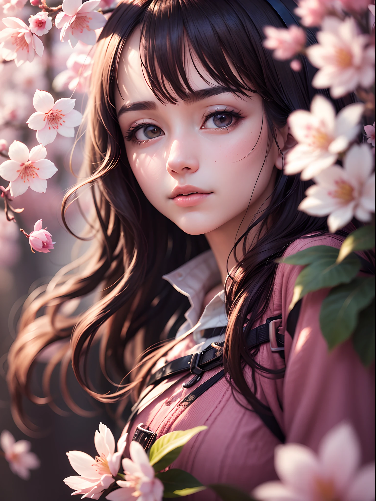 a closeup of cherry blossoms, realism, contemporary art, reflective light, ray tracing, chromatic aberration abuse, Canon, f/1.8, bokeh, overexposure, super detail, high quality, 8k