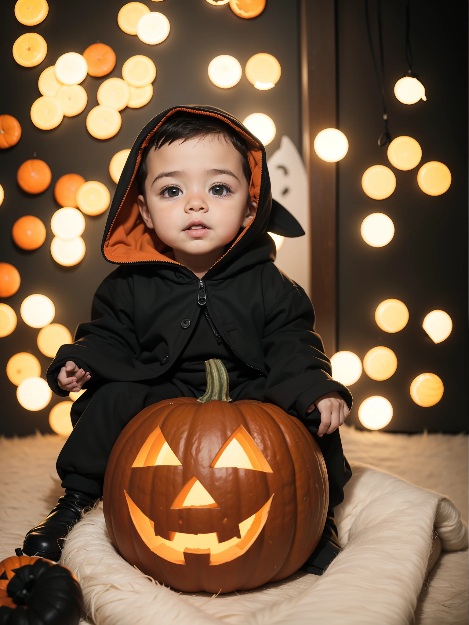 Arafed  in Halloween costume sitting with pumpkin, in a halloween style, cutest, portrait shot, cute boy, Halloween, kitie, Shutterstock, Holding a jack in his hands - O - lantern, adorable, iStock, halloween theme, suit, little ki Cute, Trick or treat, menacing!, halloween night, Sweet, Pumpkin Halloween 🎃 , a beautiful background