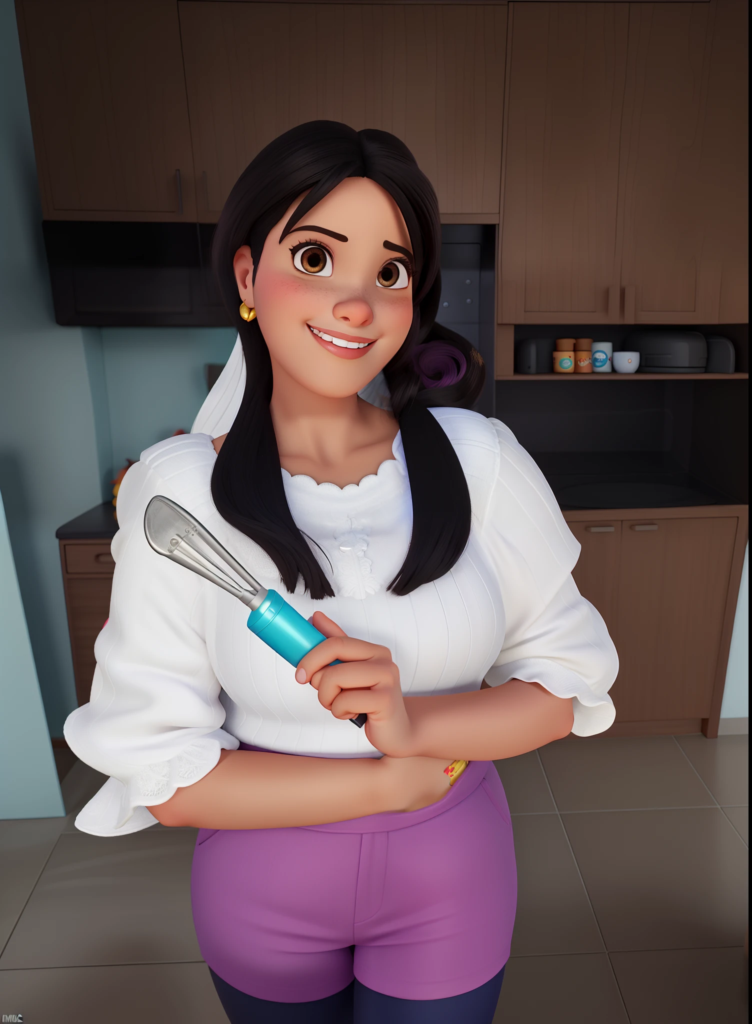 Uma mulher um pouco morena confeiteira Disney pixar