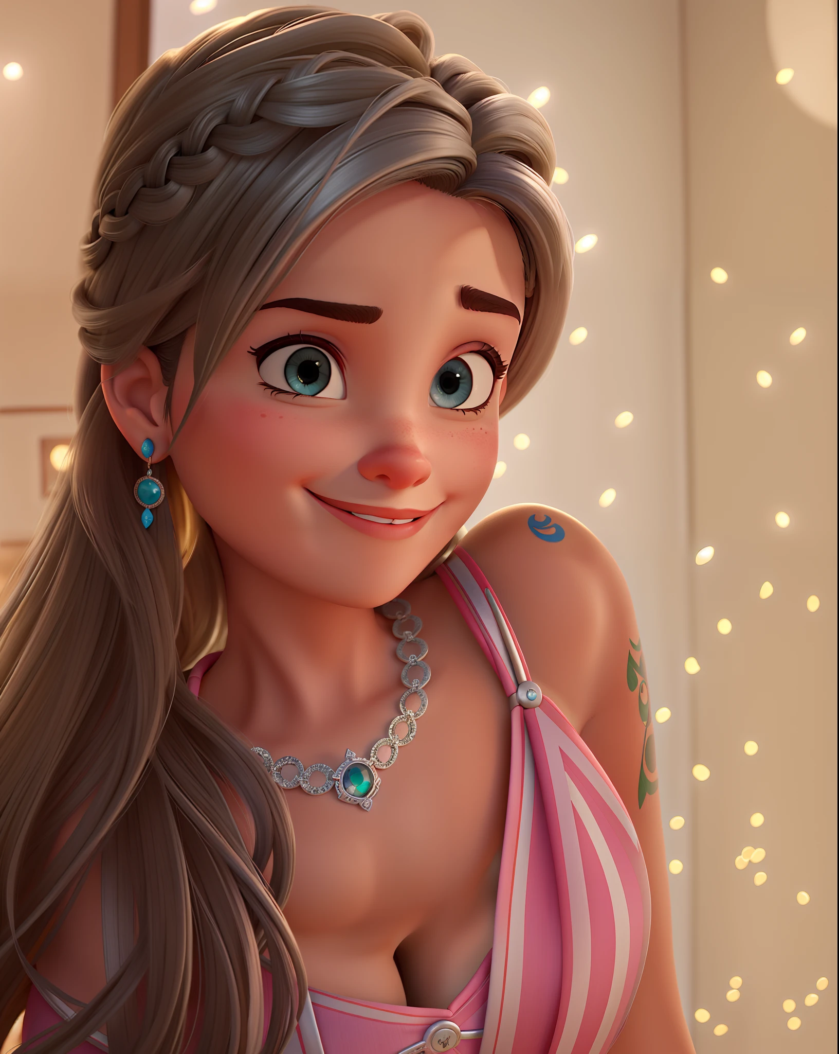 Uma mulher. loira platinada, peitoes, estilo disney pixar, alta qualidade, melhor qualidade