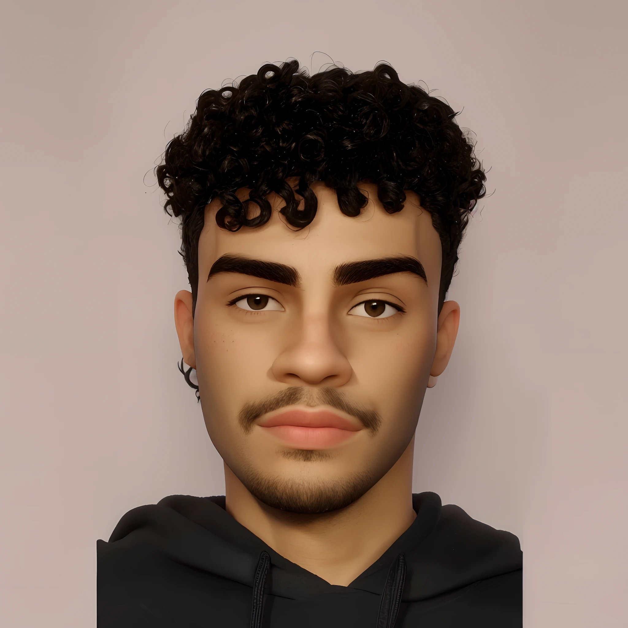 Arafed man with a black hoodie and a pink lip, foto de perfil headshot, taken in the early 2020s, foto headshot, um homem negro com longos cabelos cacheados, Riyahd Cassiem, curly middle part haircut, with detailed facial features, 18 anos, 1 6 anos, head shoot, curls on top of his head