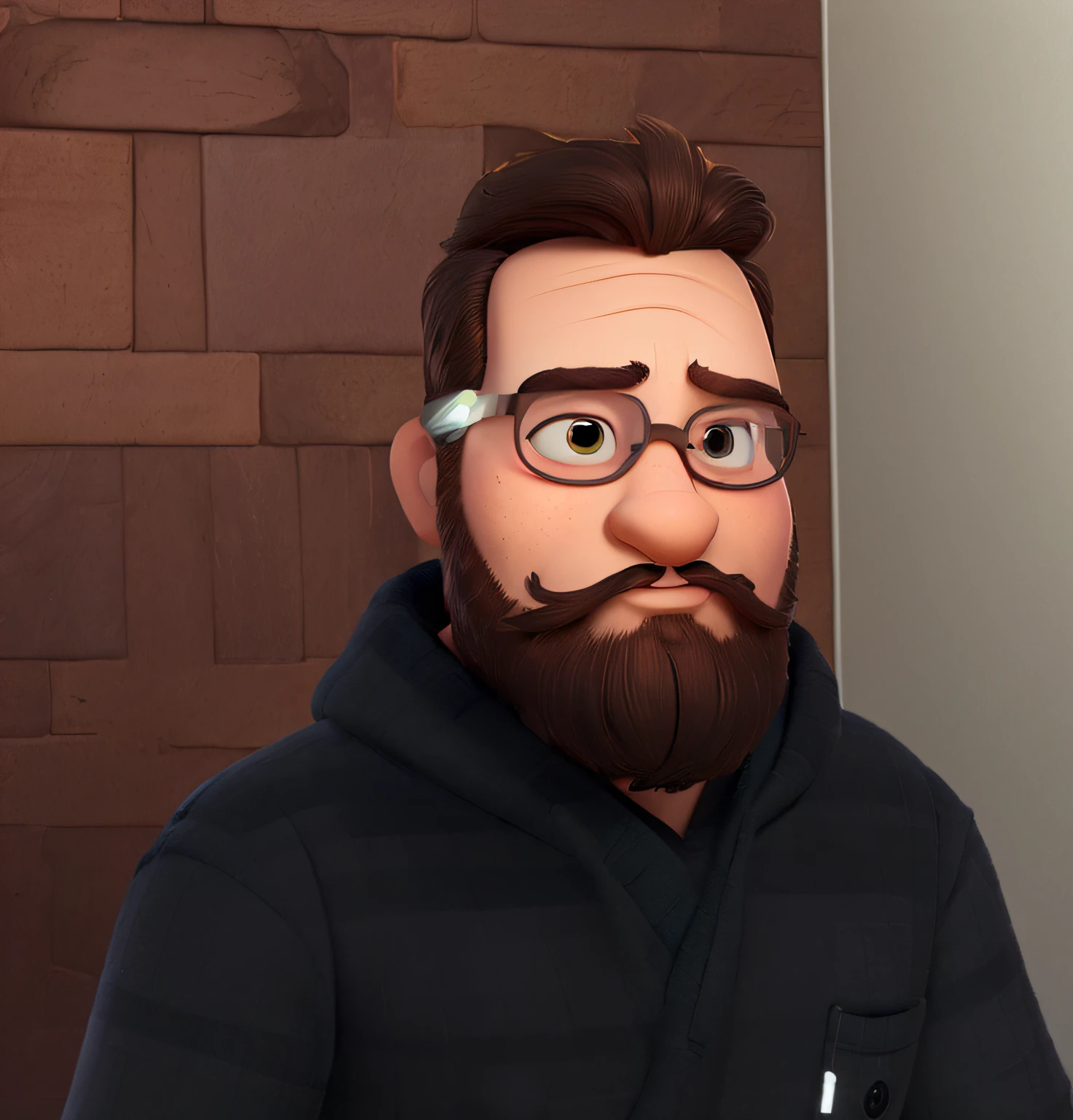 homem estilo pixar, feliz, with a beard and without glasses