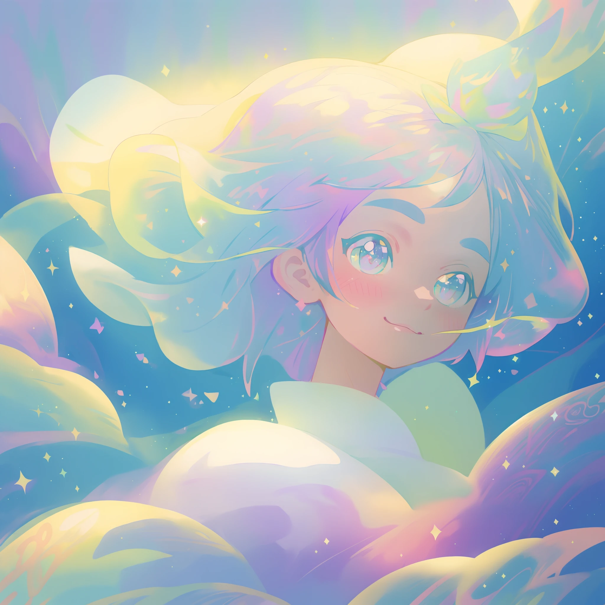 beautiful anime girl in colorful dress, ((sparkling)), portrait, close up on face, aqua mint blue and purple colors, vibrant pastel colors, (colorful), magical lights, water theme, fantasia background, whimsical, magical, fantasy, beautiful face, ((masterpiece, best quality)), intricate details, highly detailed, sharp focus, 8k resolution, sparkling detailed eyes, liquid watercolor, (golden ratio)