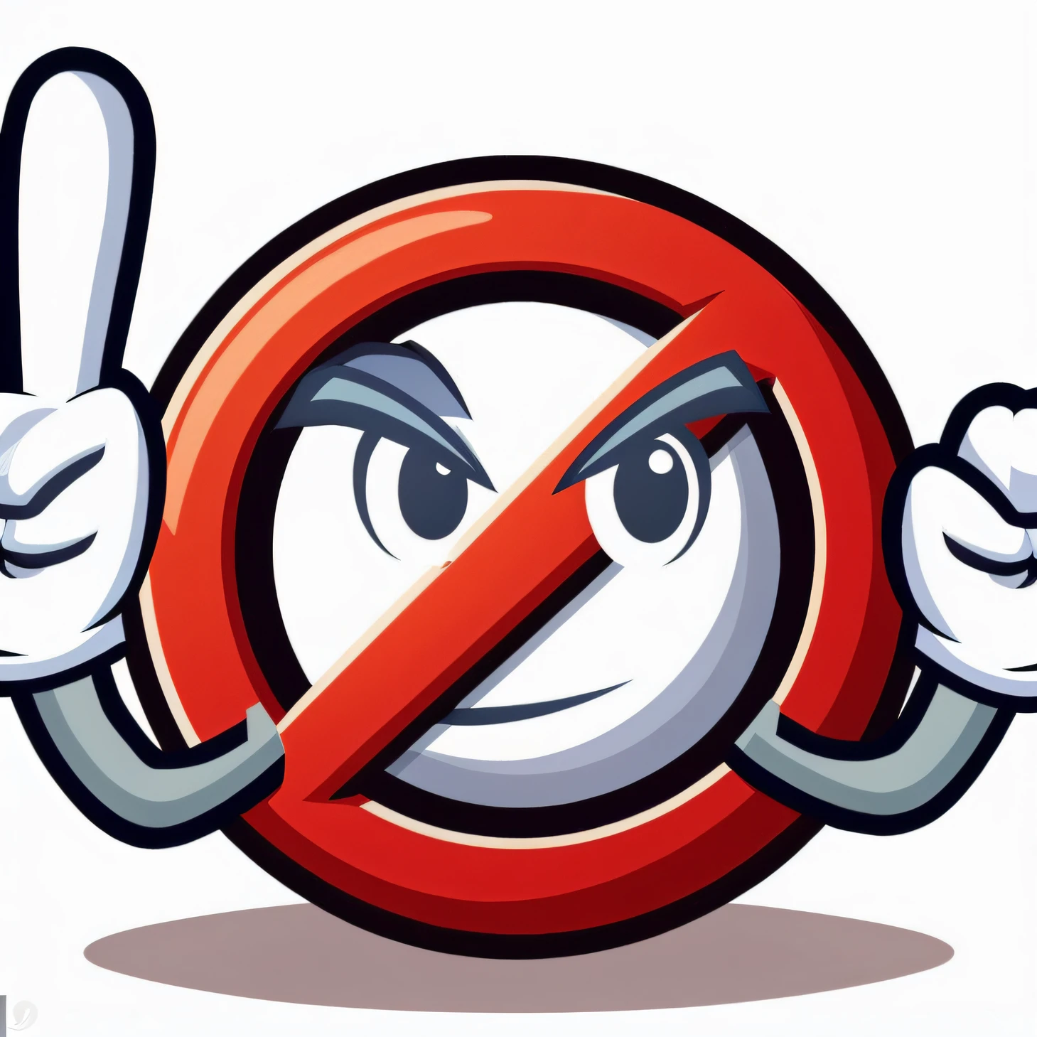 Cartoon image of a non sign with a thumbs up and a fork, Sem chifres, sem energia, Sem texto!, logotipo sem texto, Sem texto, no - text no - logo, sem cauda, smokeless, sem planetas, Forbidding Spirit!!, non-students, irritado e apontando, sem rostos, sem tijolos, sem futuro!!!!, sem caminho, sem boca