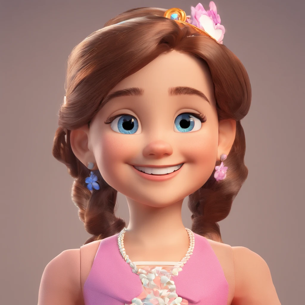 Julia is a smiling 7-year-old girl, no seu aniversario de princesa