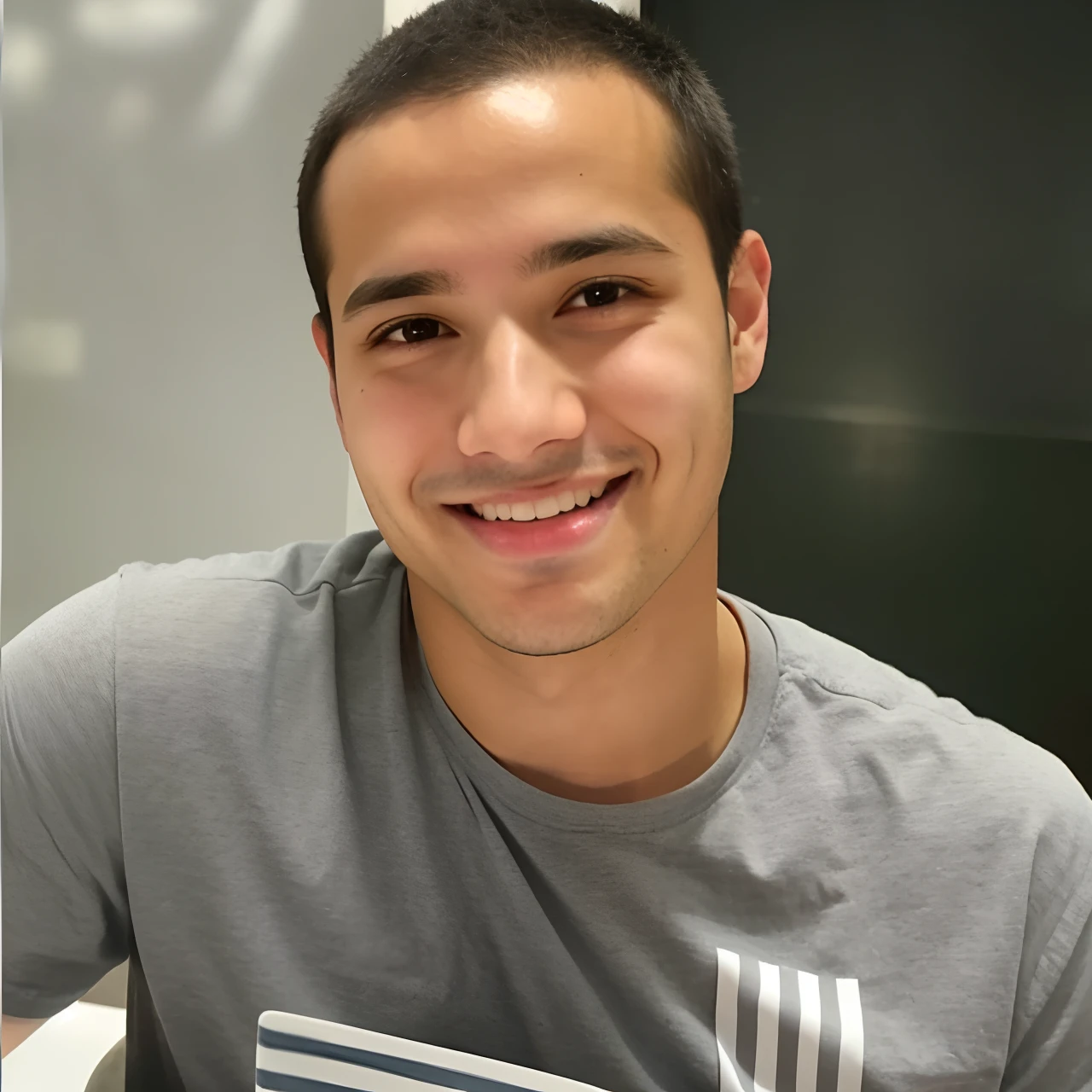 Smiling man in gray shirt sitting at table with plate of food, Mohamed Chahin, icaro carvalho, david rios ferreira, gui guimaraes, Amr Elshamy, taken in the early 2020s, Ted Nasmit, edu souza, Retrato de Danny Gonzalez, Mohamed Reda, danilo torres, joe alves, andres rios
