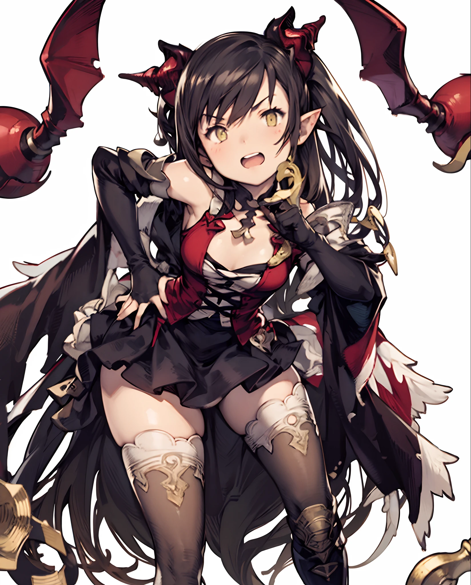 yoshida akihiko, 1girl, bravely default: flying fairy, bravely default \(series\), Nier, final fantasy, yellow eyes, horns, long ears, pigtails