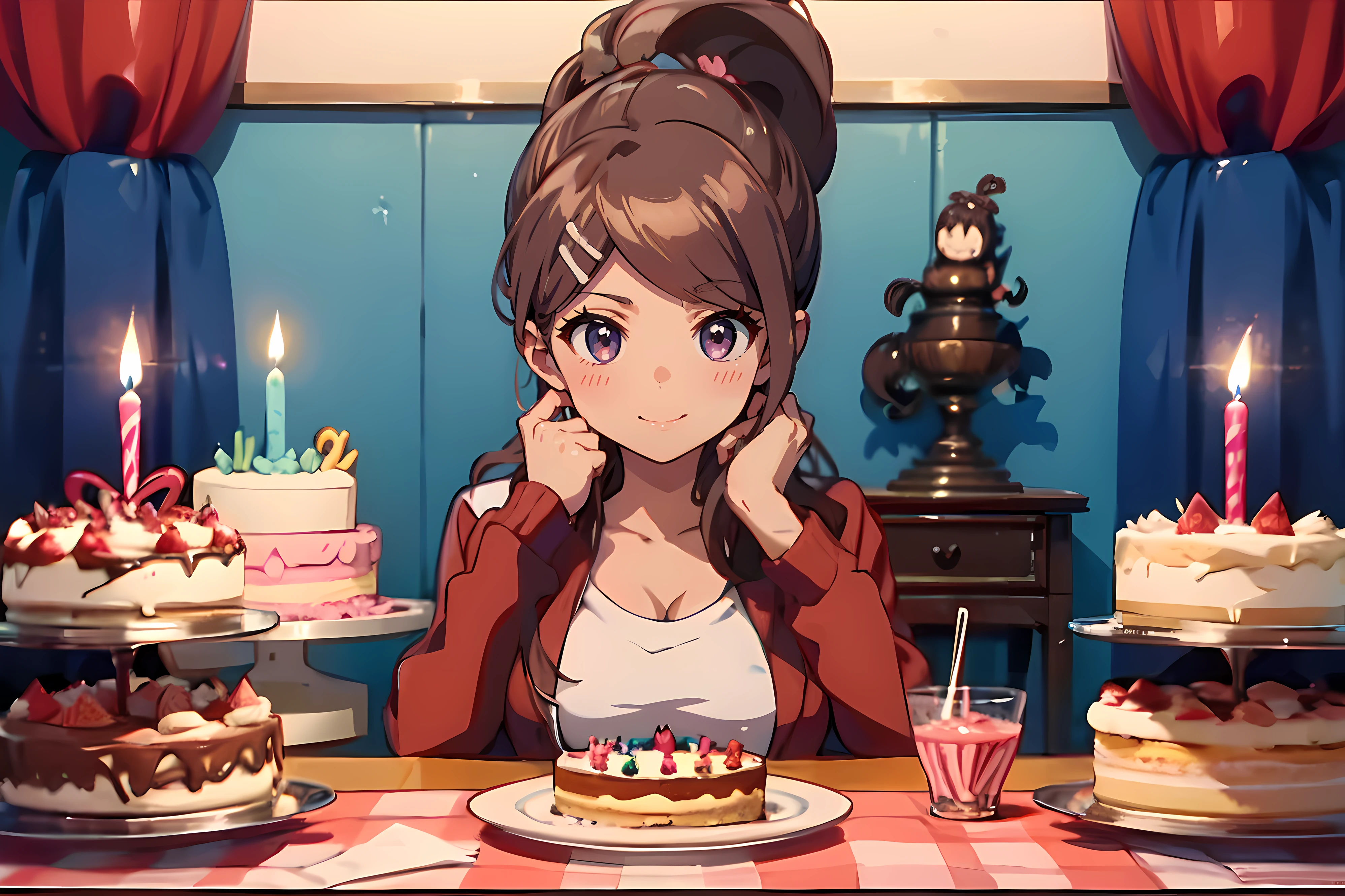 Aoi Asahina, 1girl, Cute, birthday celebration, birthday cake, blowing out candles, cute anime girl, Best quality