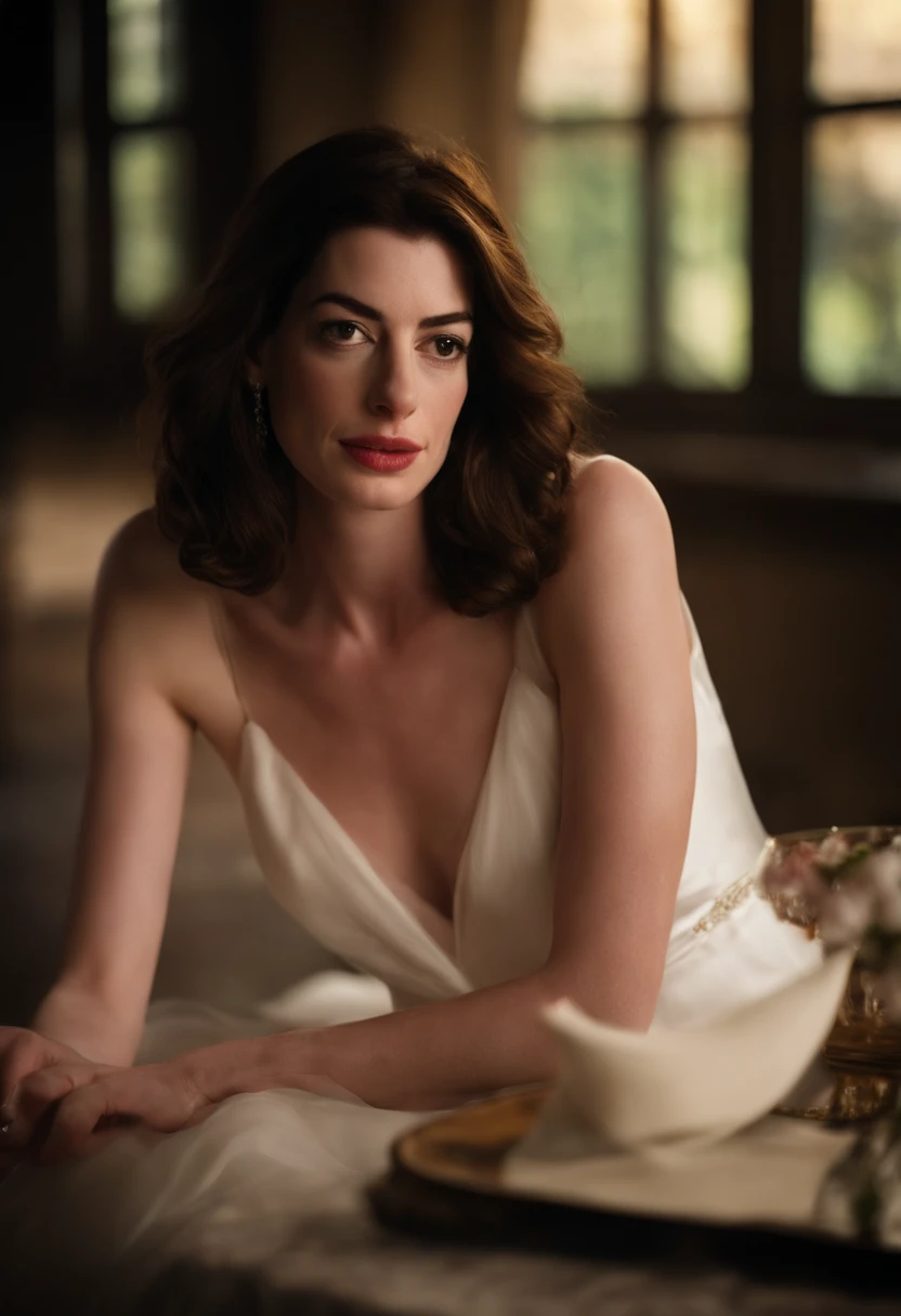 Anne Hathaway nu, Exposing the full extent. Pernas abertas, olhar sexy