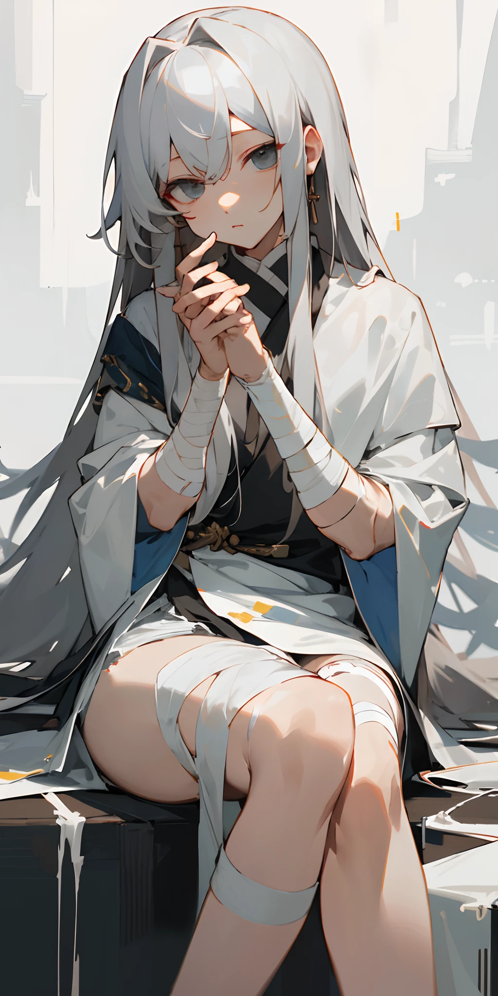 Anime girl praying in the desert，The background is a group of people, Keqing from Genshin Impact, zhongli from genshin impact, anime tribal boy with long hair, Guviz-style artwork, Guviz, From Arknights, Detailed digital anime art, Genshin, Genshin impact's character, handsome guy in demon killer art