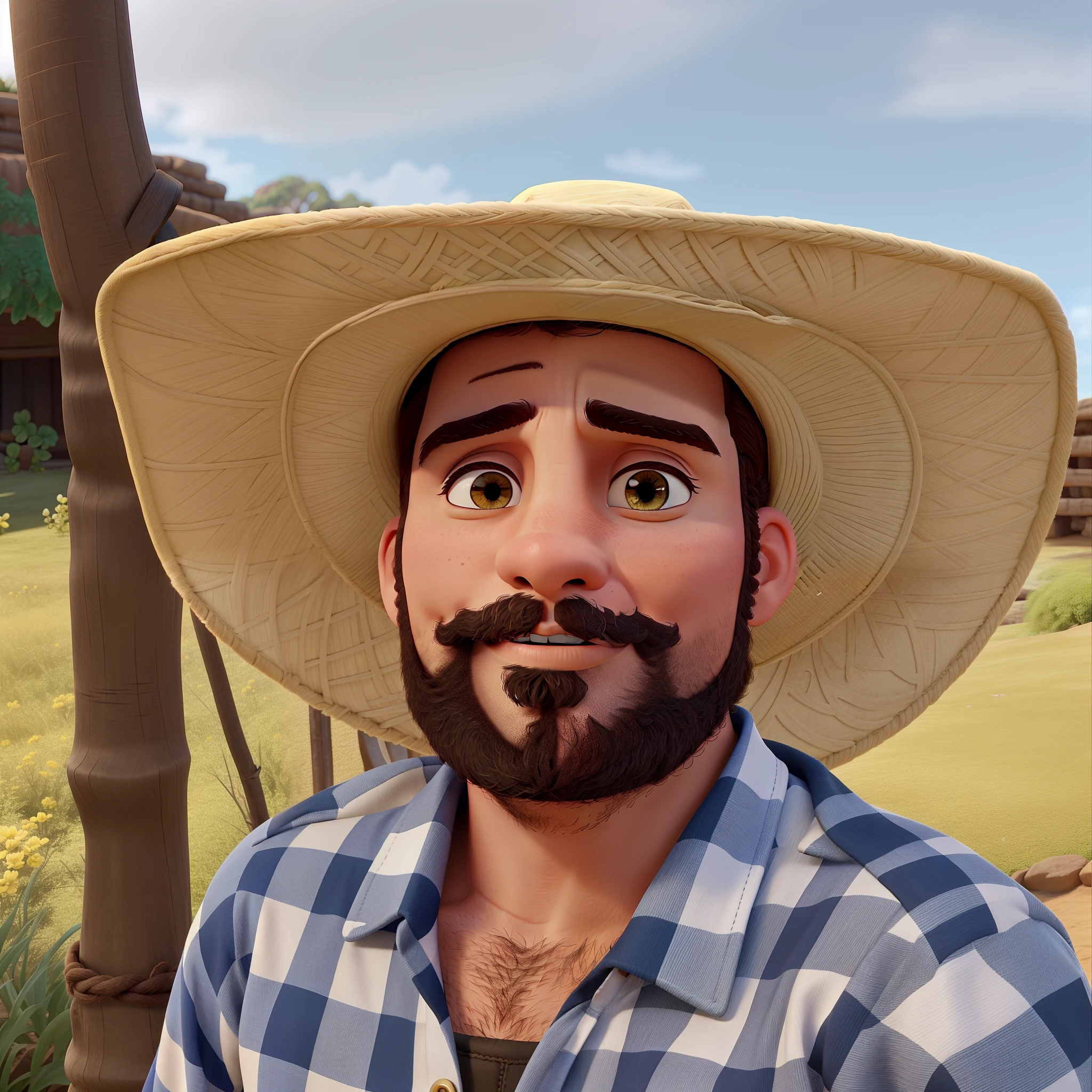 cowboy moreno claro usando chapeu bem bonito estilo disney pixar