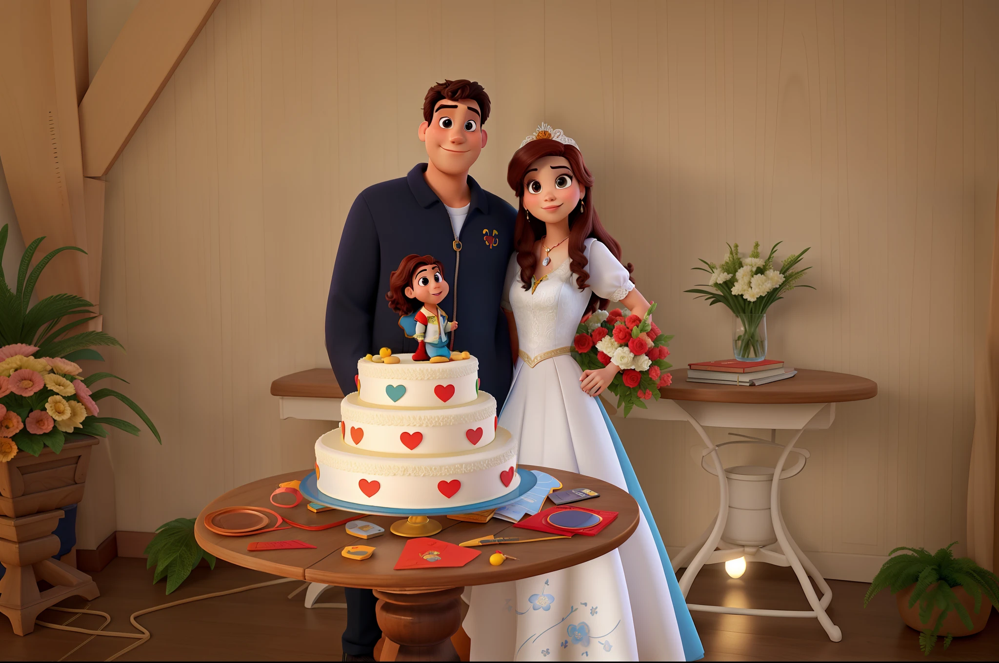 um casal, estilo disney pixar, alta qualidade,
