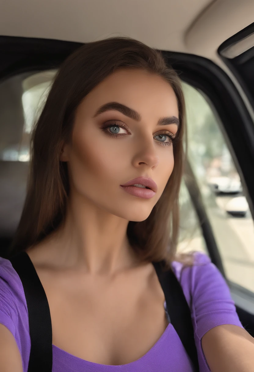 Femme arafed avec débardeur et culotte assortis, fille sexy aux yeux bruns, Portrait Sophie Mudd, cheveux bruns et grands yeux, Selfie d’une jeune femme, Yeux de chambre, Violet Myers, sans maquillage, maquillage naturel, Regarder directement la caméra, Visage avec Artgram, Maquillage subtil, Superbe photo du corps entier, sur une autoroute, clivage