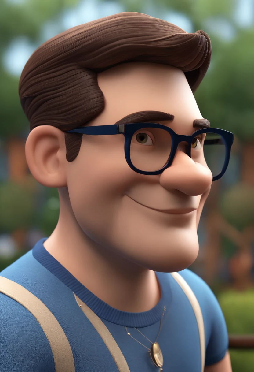 Cartoon character of a man wearing black glasses and a blue shirt, um personagem animado, Caractere estilizado, animation style rendering, 3D estilizado, Arnold Maya render, 3 d render stylized, toon render keyshot, Personagem 3D, Personagem 3D, 3d rendering stylized, 3 d character render, personagem de desenho animado, Personagem de close up, Pose de personagem, (Estilo Pixar) (master part:1.2) (Bokeh) (best quality) (pele detalhada) (textura detalhada) (8k) (argila) (Cinematic lighting) (foco nítido，Senta e vaza a parte superior do corpo