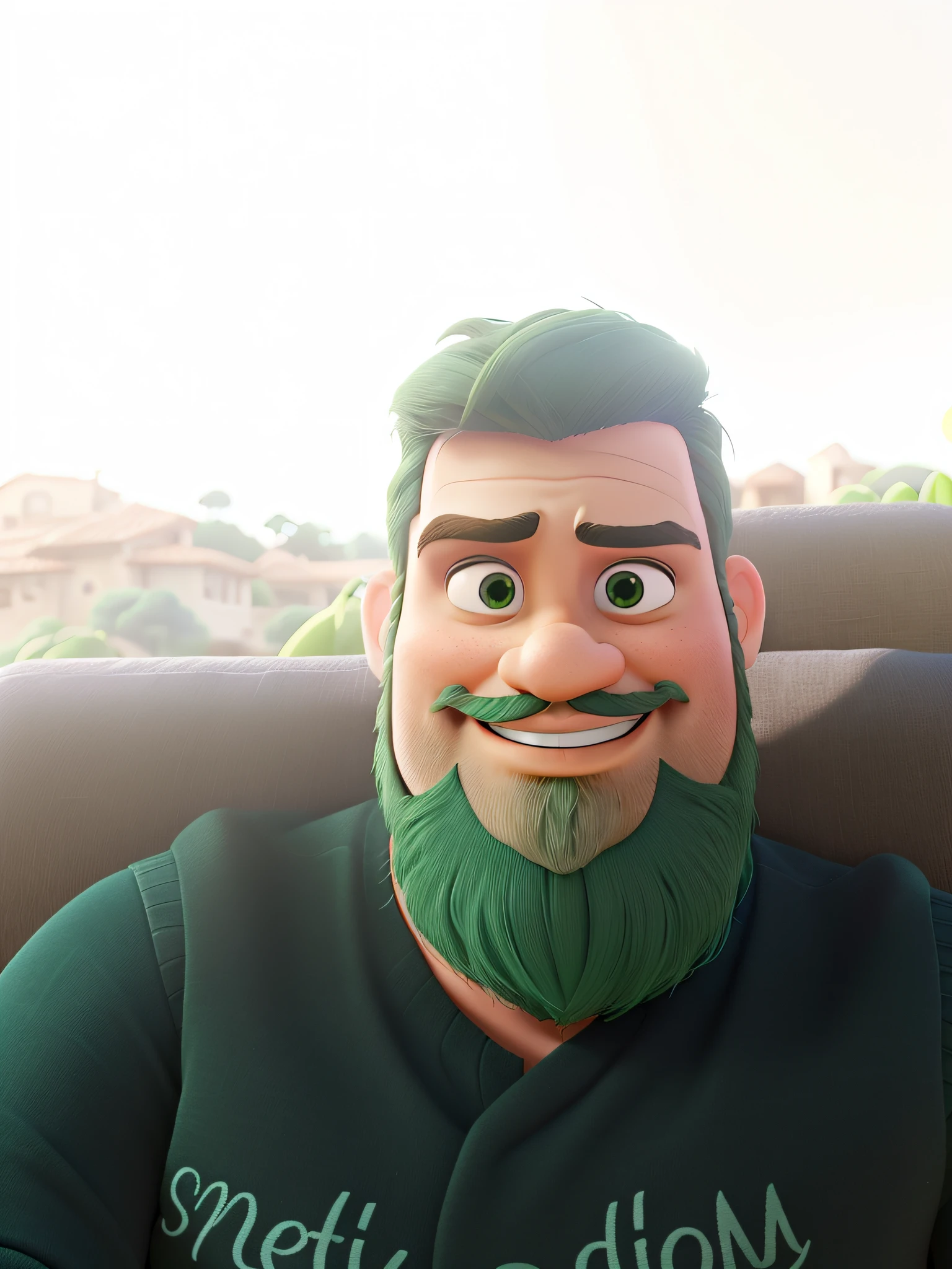Um homem de barba verde estilo disney pixar, alta qualidade, melhor qualidade