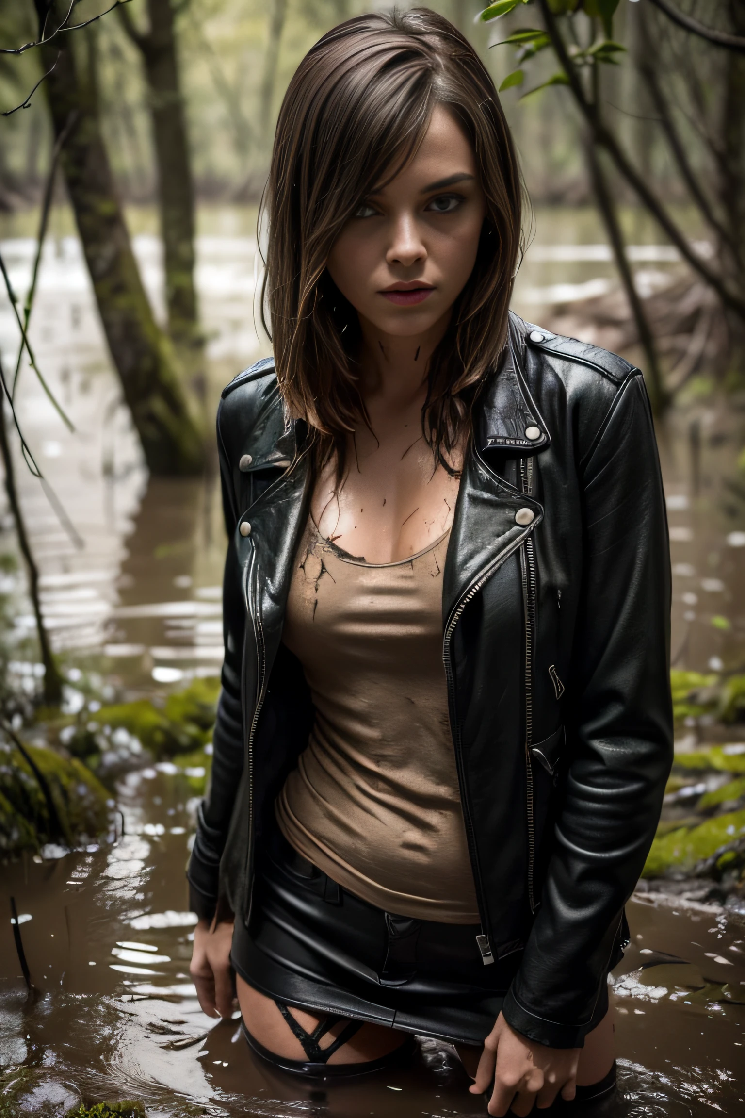 *The woman sank into the mud, her leather jacket and jeans dragging her deeper as she fought to keep her head above the thick muck. She couldn't fight her cravings, but she was ashamed of her desires. All she could think about was the mud, the dirt, the grime, the filth. She wanted it all, and to succumb to her deepest darkest secrets. Her resistance was futile, the mud had its way with her.*