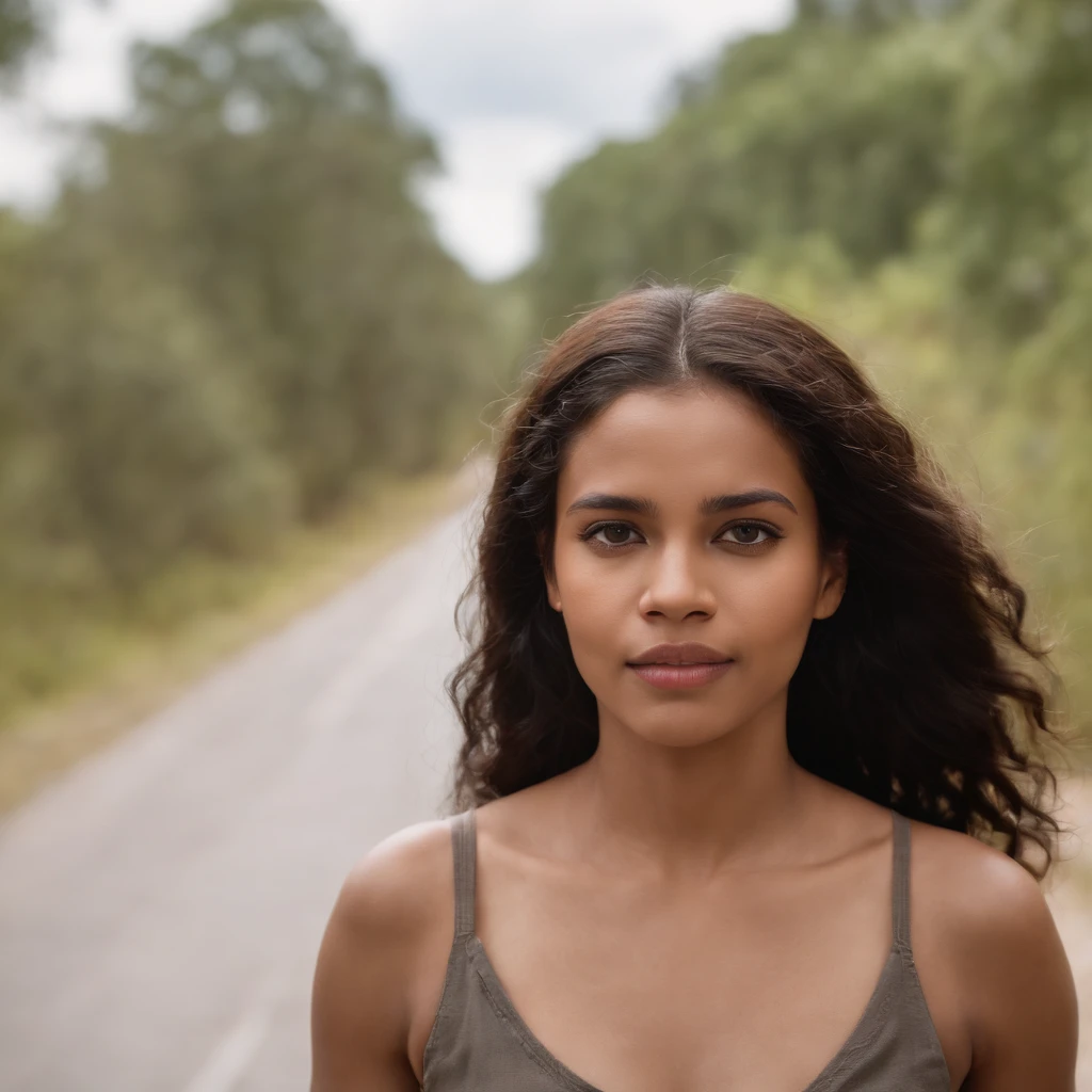 menina negra pobre andando na estrada