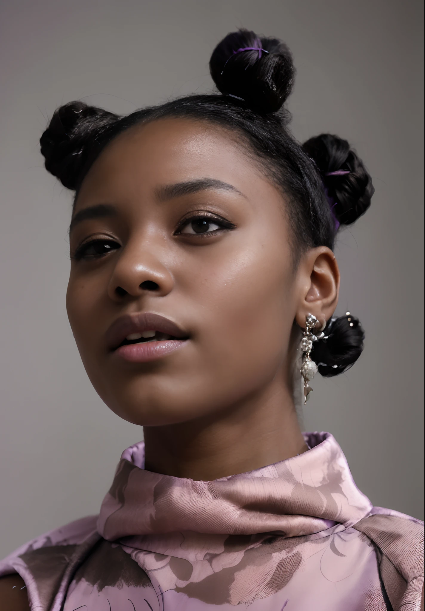 a close up of a woman with black hair and purple eyes, portrait of willow smith, portrait willow smith, medium close up portrait, photo of a black woman, edited, maria borges, mid portrait, inspired by Sophia Beale, black young woman, by Winona Nelson, dark-skinned, ashy, childish look, ebony, close up portrait shot