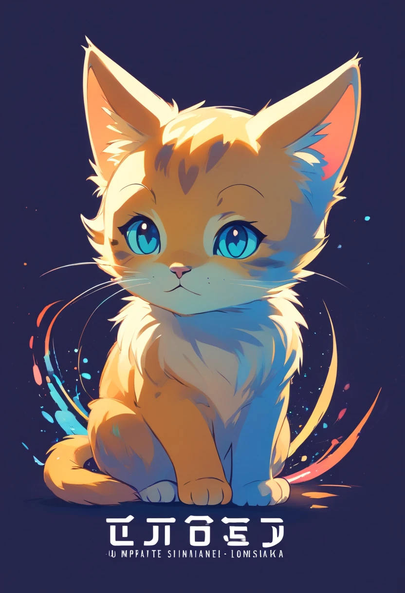 logotipo colorido, Minimalist Cute Kitten Head Vector Logo Illustration Logo, frente, magia, Rede de design, Mou, Monochrome color, Splash Colorido com Tinta Magia Negra, Design de camisetas, Estilo Studio Ghibli.O design deve ser arte vetorial . Usando o Adobe Illustrator, Criar uma limpeza, logotipo simples, mas cativante. Mantenha o design focado no olho do gato, Capture sua singularidade e charme. The logo should evoke a sense of sophistication and tranquility. The emphasis on low-poly style adds a touch of luxury. The overall aesthetic should be elegant and elegant, Relevante para os objetivos da sua marca e logotipo, fundos pretos, ((Simemeter)) It's a kitten