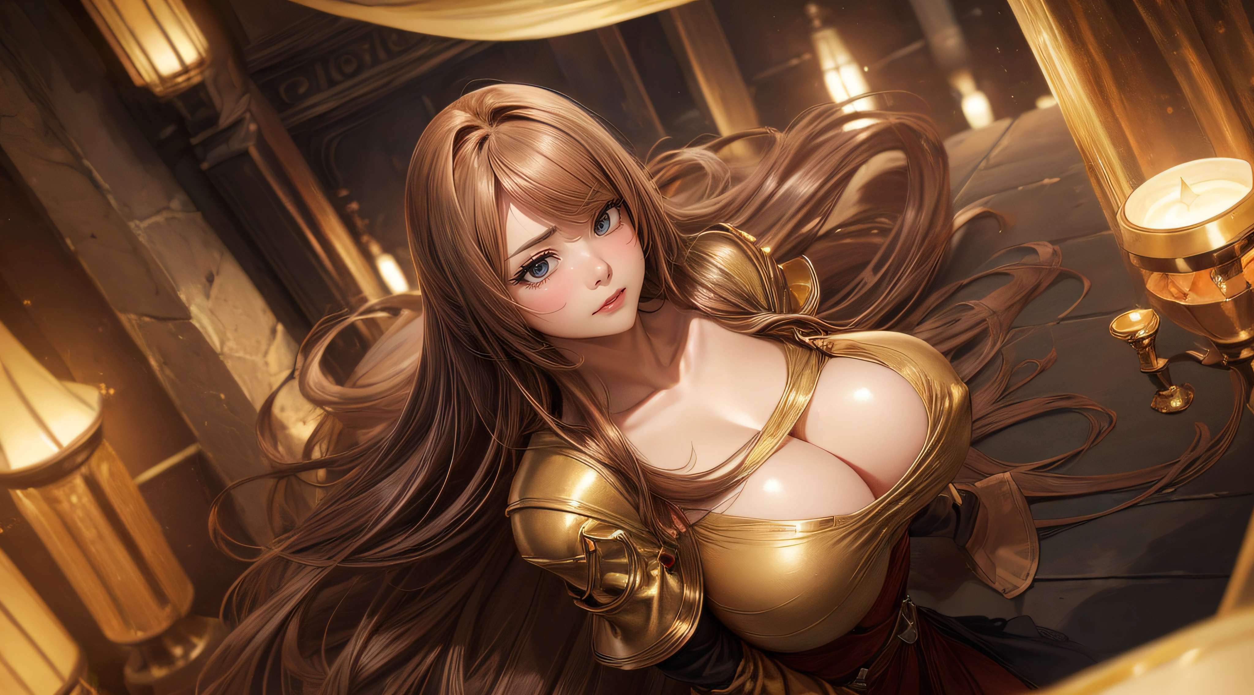 ((looking at viewer:1.5)),((1girl:1.5),curvy,petite,beautiful breasts,large breasts,pale skin,(erect nipples)),((long hair),(thin hair:1.8),(straight hair:1.5),(Swept bangs:1.5),(extra light coppery amber hair:1.5),(hair over one eye:1.2)),((realistic),8k,ultra HD,high resolution,best quality,masterpiece,(Sense of presence:1.5),(Dynamic:1.5),(bold:1.5)),((clothed:1.5),(fantasy:1.5))