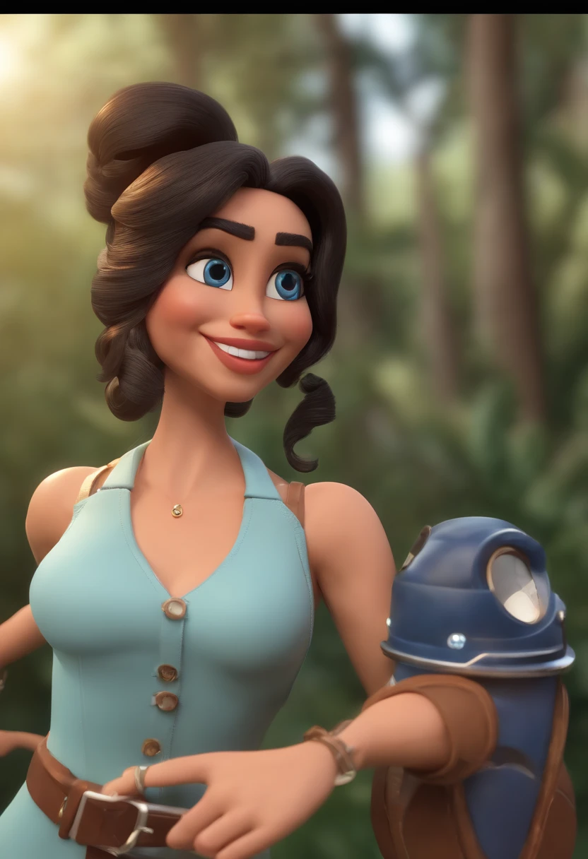 personagem dos desenhos animados de uma mulher, de cabelo longo e preto, com uma camisa azul, animation character, Caractere estilizado, animation style rendering, 3D estilizado, Arnold Maya render, 3 d render stylized, toon render keyshot, Personagem 3D, Personagem 3D, 3d rendering stylized, 3 d character render, personagem de desenho animado, Personagem de close up, Pose de personagem, (Estilo Pixar) (master part:1.2) (Bokeh) (melhor qualidade) (pele detalhada) (textura detalhada) (8k) (argila) (Cinematic lighting) (foco nítido