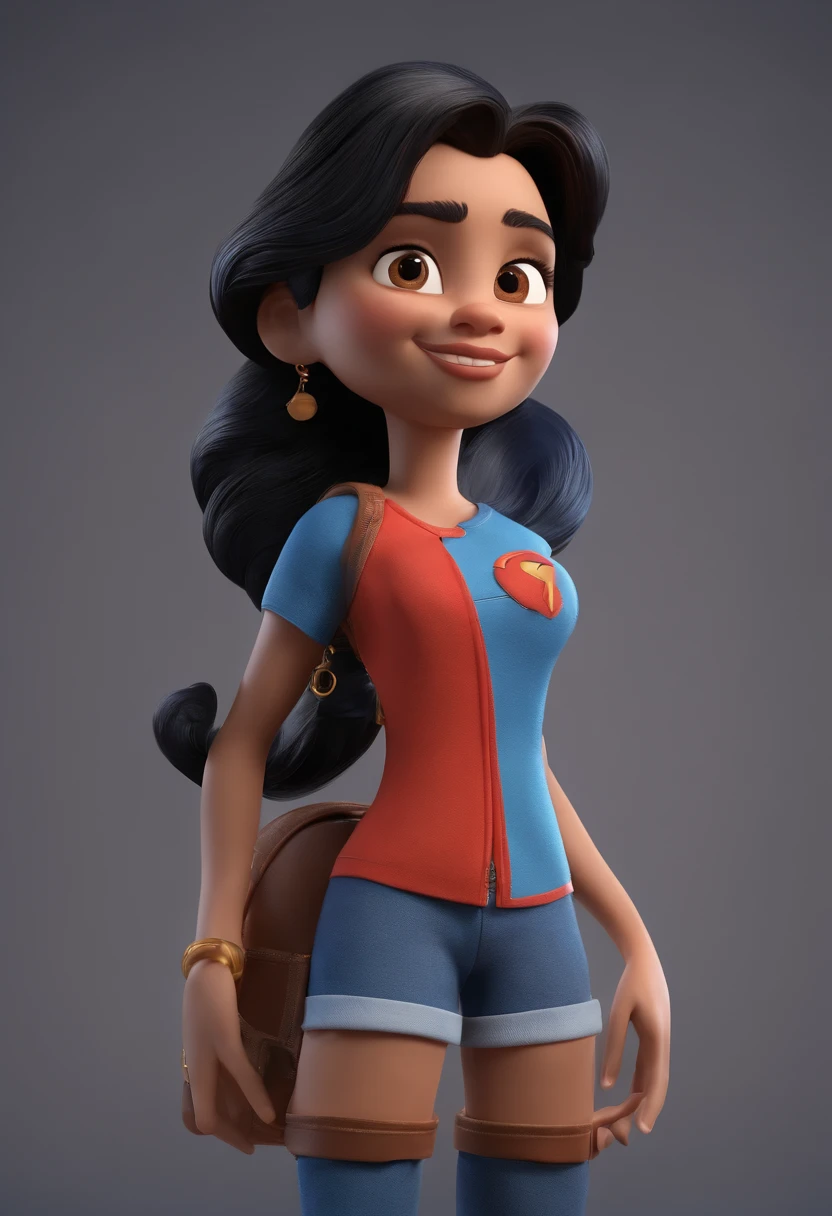 personagem dos desenhos animados de uma mulher, de cabelo longo e preto, com uma camisa azul, animation character, Caractere estilizado, animation style rendering, 3D estilizado, Arnold Maya render, 3 d render stylized, toon render keyshot, Personagem 3D, Personagem 3D, 3d rendering stylized, 3 d character render, personagem de desenho animado, Personagem de close up, Pose de personagem, (Estilo Pixar) (master part:1.2) (Bokeh) (melhor qualidade) (pele detalhada) (textura detalhada) (8k) (argila) (Cinematic lighting) (foco nítido