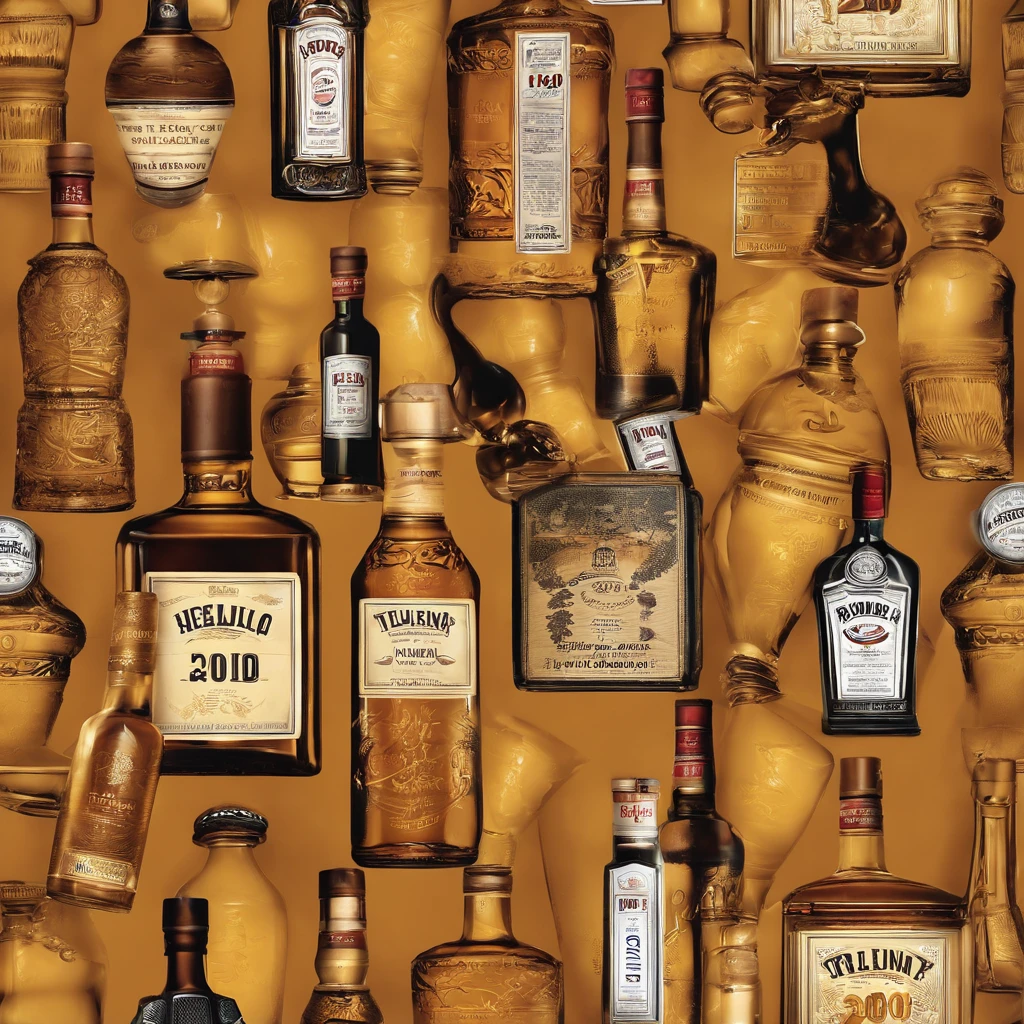 You’re job is to create an album cover art of a song with the title written "100 Rounds" and also written "Prod. by agoldencoast". The song is about a guy who can't chose between 2 women but in this song on woman is represented by a bottle of hennessy and the other woman is represented by a bottle of tequila. Feel free to be creative with different art styles.