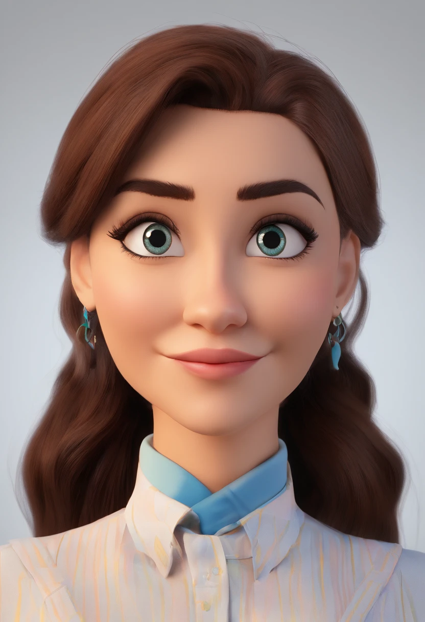 personagem dos desenhos animados de uma mulher, de pele branca, cabelo longo, liso e preto, com uma camisa azul, animation character, Caractere estilizado, animation style rendering, 3D estilizado, Arnold Maya render, 3 d render stylized, toon render keyshot, Personagem 3D, Personagem 3D, 3d rendering stylized, 3 d character render, personagem de desenho animado, Personagem de close up, Pose de personagem, (Estilo Pixar) (master part:1.2) (Bokeh) (melhor qualidade) (pele detalhada) (textura detalhada) (8k) (argila) (Cinematic lighting) (foco nítido