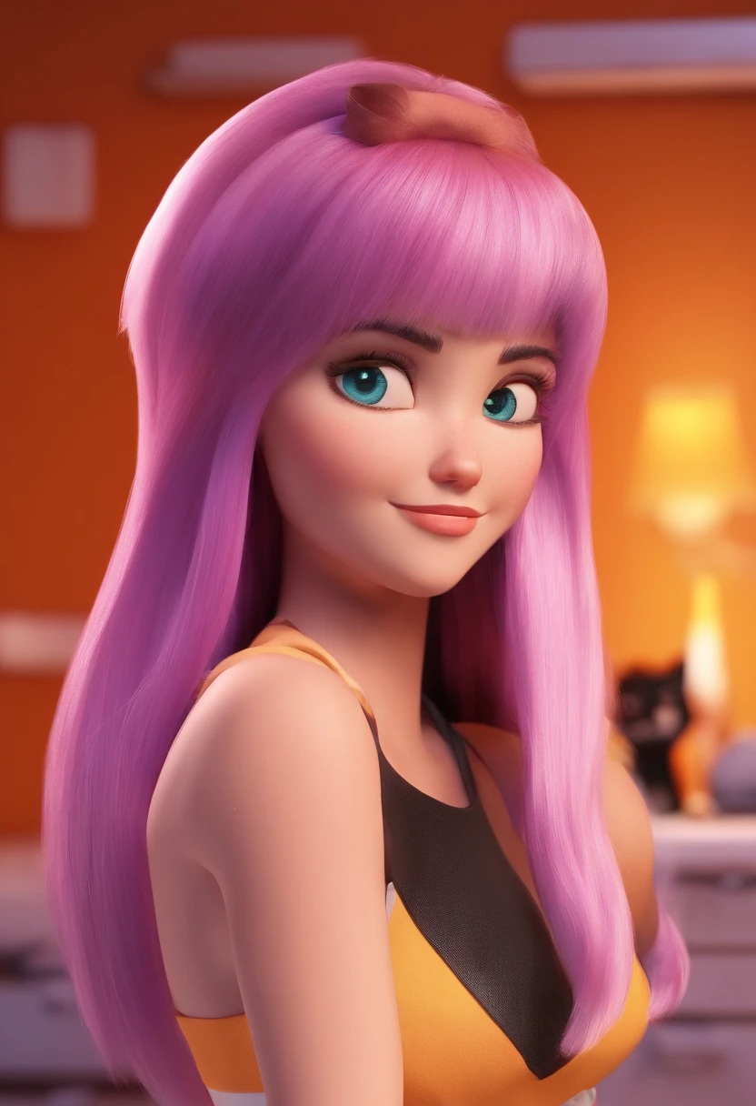 personagem dos desenhos animados de uma mulher, de pele branca, cabelo longo, liso e preto, com uma camisa azul, animation character, Caractere estilizado, animation style rendering, 3D estilizado, Arnold Maya render, 3 d render stylized, toon render keyshot, Personagem 3D, Personagem 3D, 3d rendering stylized, 3 d character render, personagem de desenho animado, Personagem de close up, Pose de personagem, (Estilo Pixar) (master part:1.2) (Bokeh) (melhor qualidade) (pele detalhada) (textura detalhada) (8k) (argila) (Cinematic lighting) (foco nítido