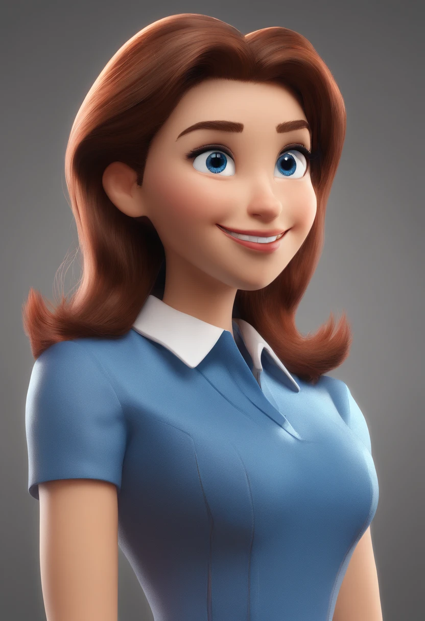 personagem dos desenhos animados de uma mulher, de pele branca, cabelo longo, liso e preto, de olhos castanhos com uma camisa azul, animation character, Caractere estilizado, animation style rendering, 3D estilizado, Arnold Maya render, 3 d render stylized, toon render keyshot, Personagem 3D, Personagem 3D, 3d rendering stylized, 3 d character render, personagem de desenho animado, Personagem de close up, Pose de personagem, (Estilo Pixar) (master part:1.2) (Bokeh) (melhor qualidade) (pele detalhada) (textura detalhada) (8k) (argila) (Cinematic lighting) (foco nítido