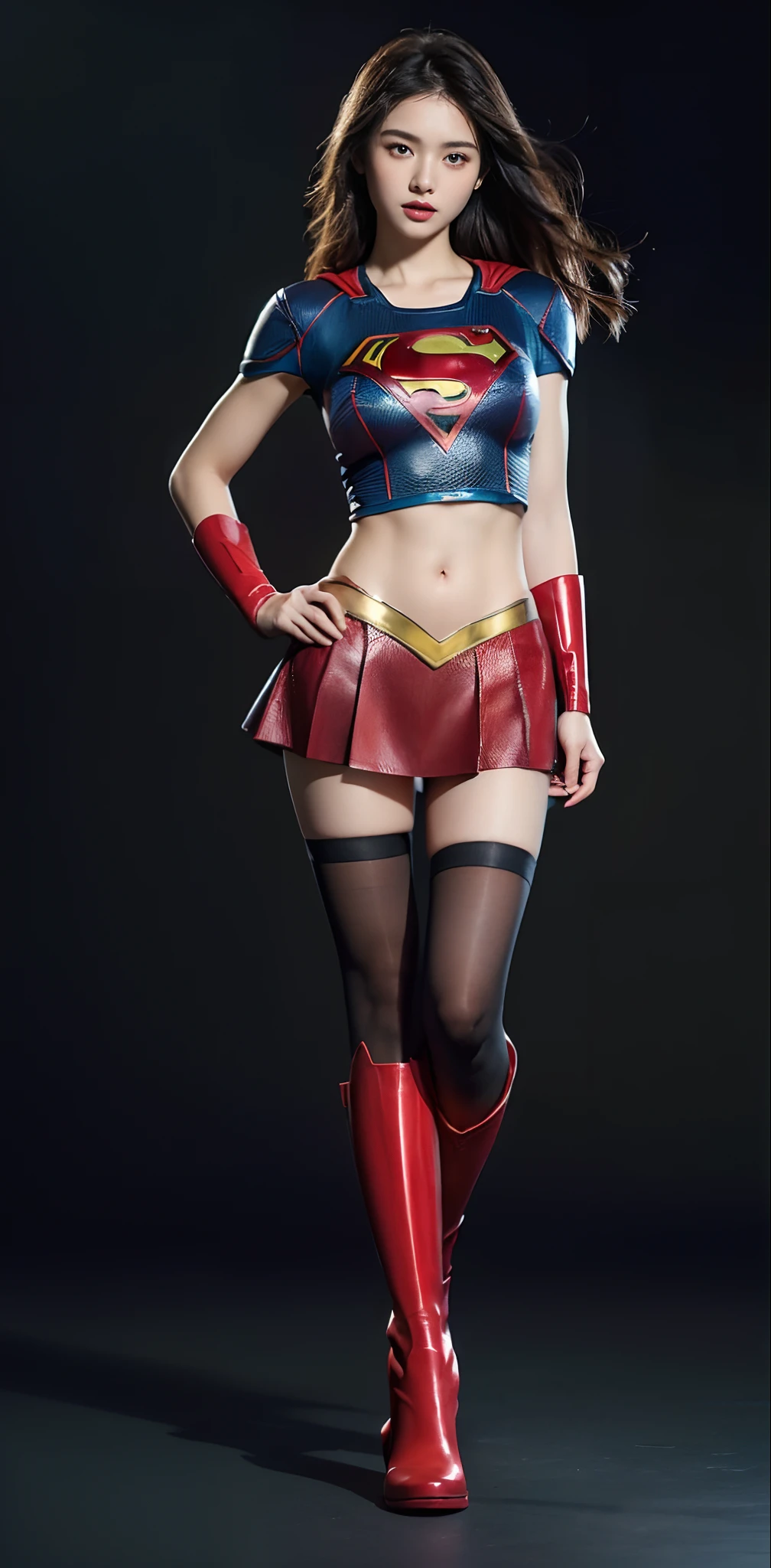 Beautiful girl fighting、japanes、Cute Beautiful Girl、(((Wear black tights on your beautiful legs.)))、(((beauty legs)))、(((Painful look)))、((((Make the most of the original image)))、(((Supergirl Costume)))、(((Beautiful hair with short cuts)))、(((Injured)))、(((Feet must necessarily be worn with black tights)))、(((You need to wear red boots)))、((Top image quality、8K))、((top-quality、8K、​masterpiece:1.3))、(((Keep your background simple)))、Crisp focus:1.2、Beautiful woman with perfect body shape:1.4、Slender Abs:1.2、a wet body:1.5、Highly detailed facial and skin texture、8K、Keep your background simple